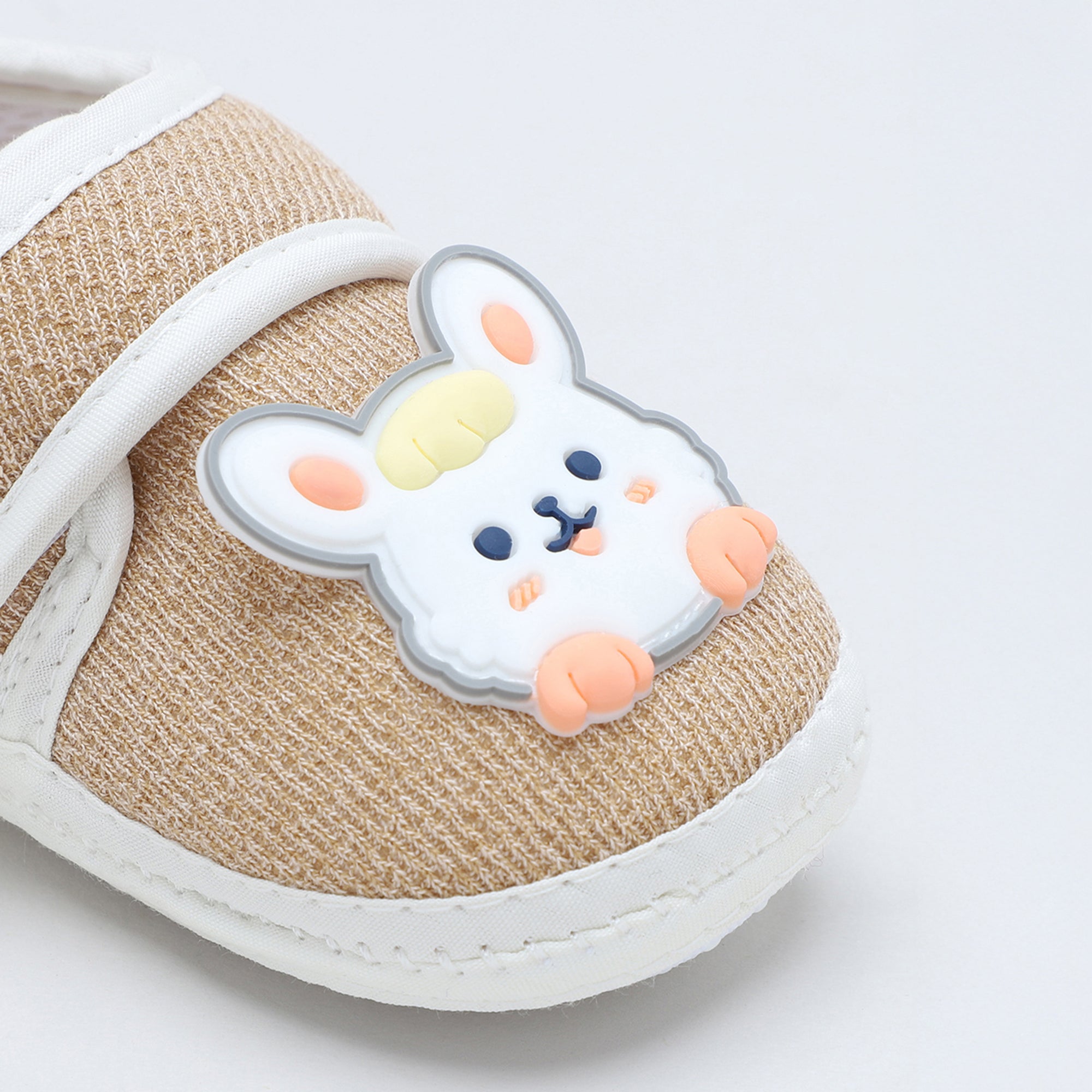 Baby Moo Mouse Velcro Strap Anti-Skid Fabric Sneaker Booties - Khaki