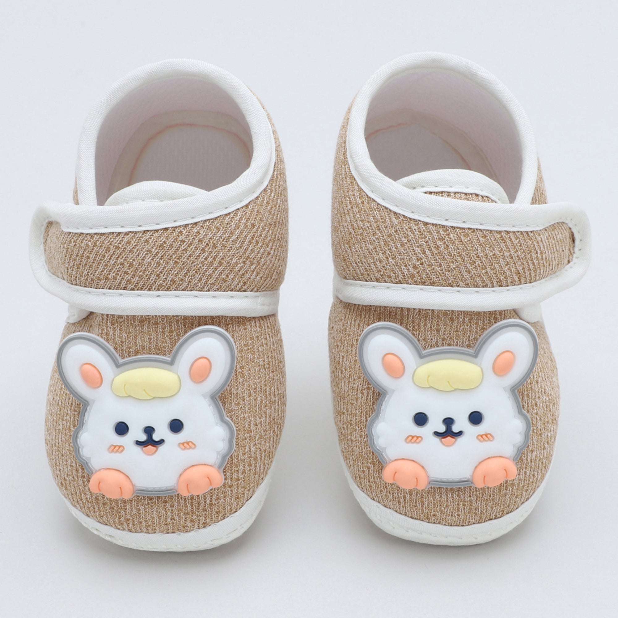 Baby Moo Mouse Velcro Strap Anti-Skid Fabric Sneaker Booties - Khaki