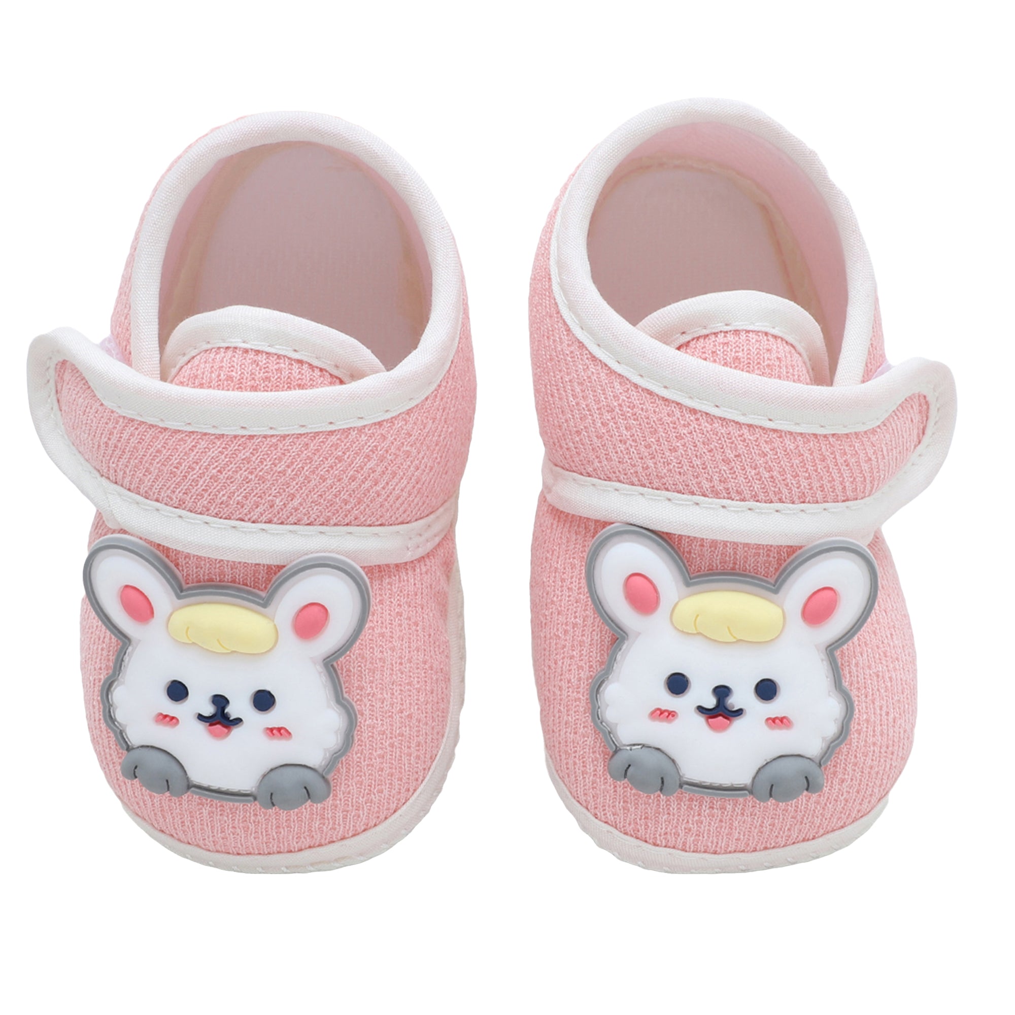 Baby Moo Mouse Velcro Strap Anti-Skid Fabric Sneaker Booties - Pink