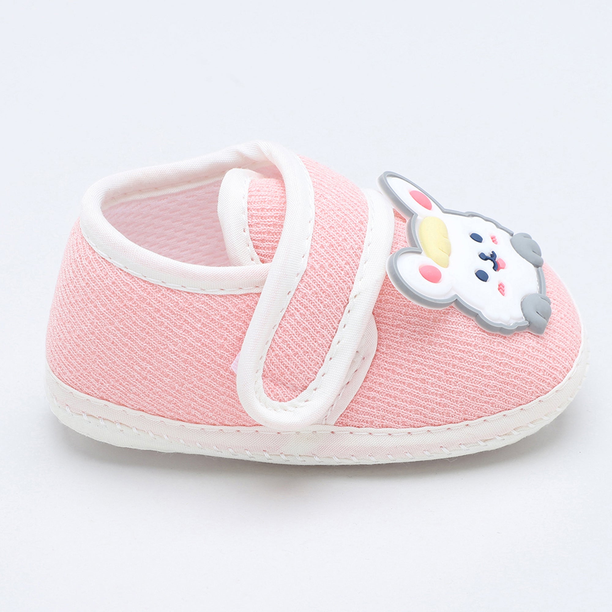 Baby Moo Mouse Velcro Strap Anti-Skid Fabric Sneaker Booties - Pink