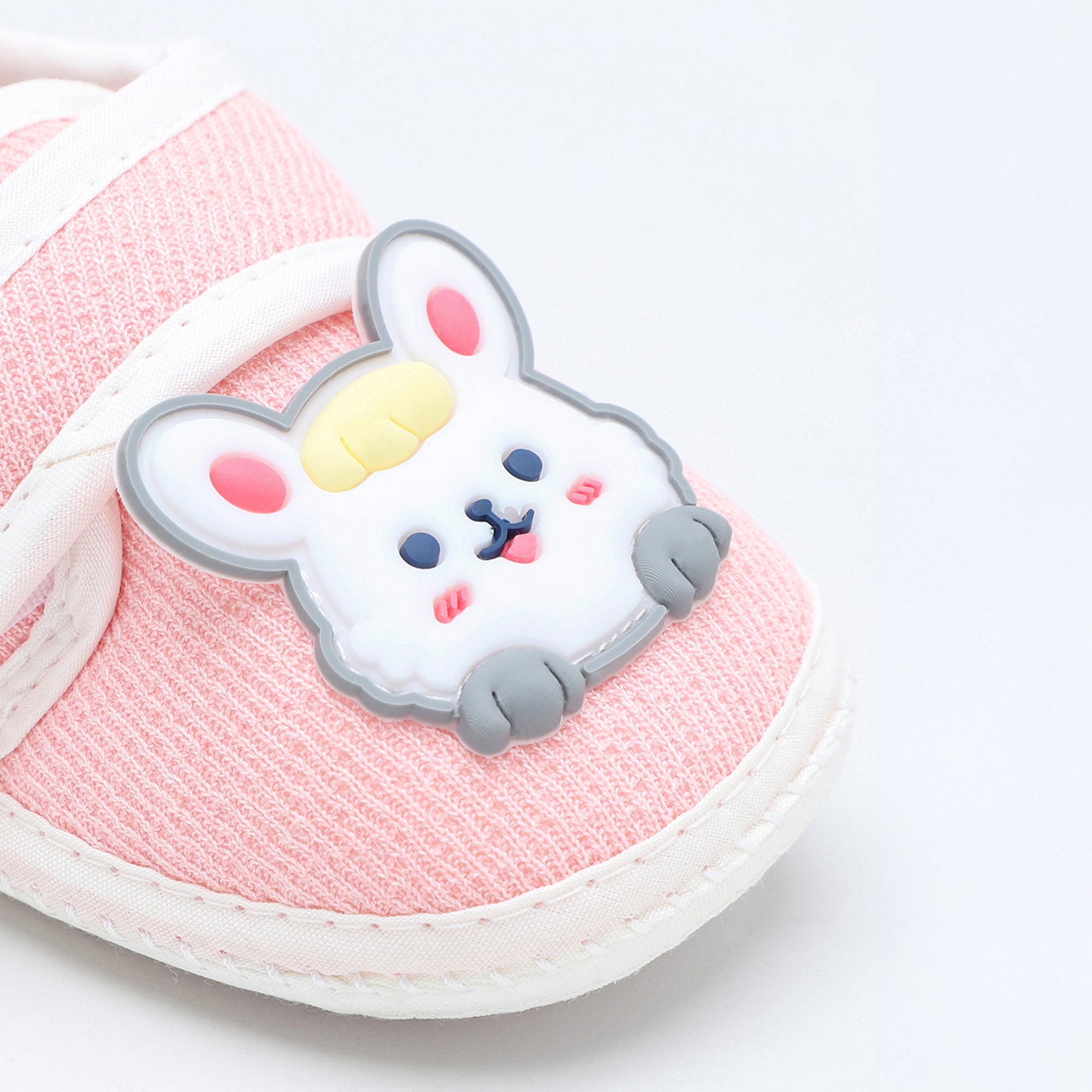 Baby Moo Mouse Velcro Strap Anti-Skid Fabric Sneaker Booties - Pink