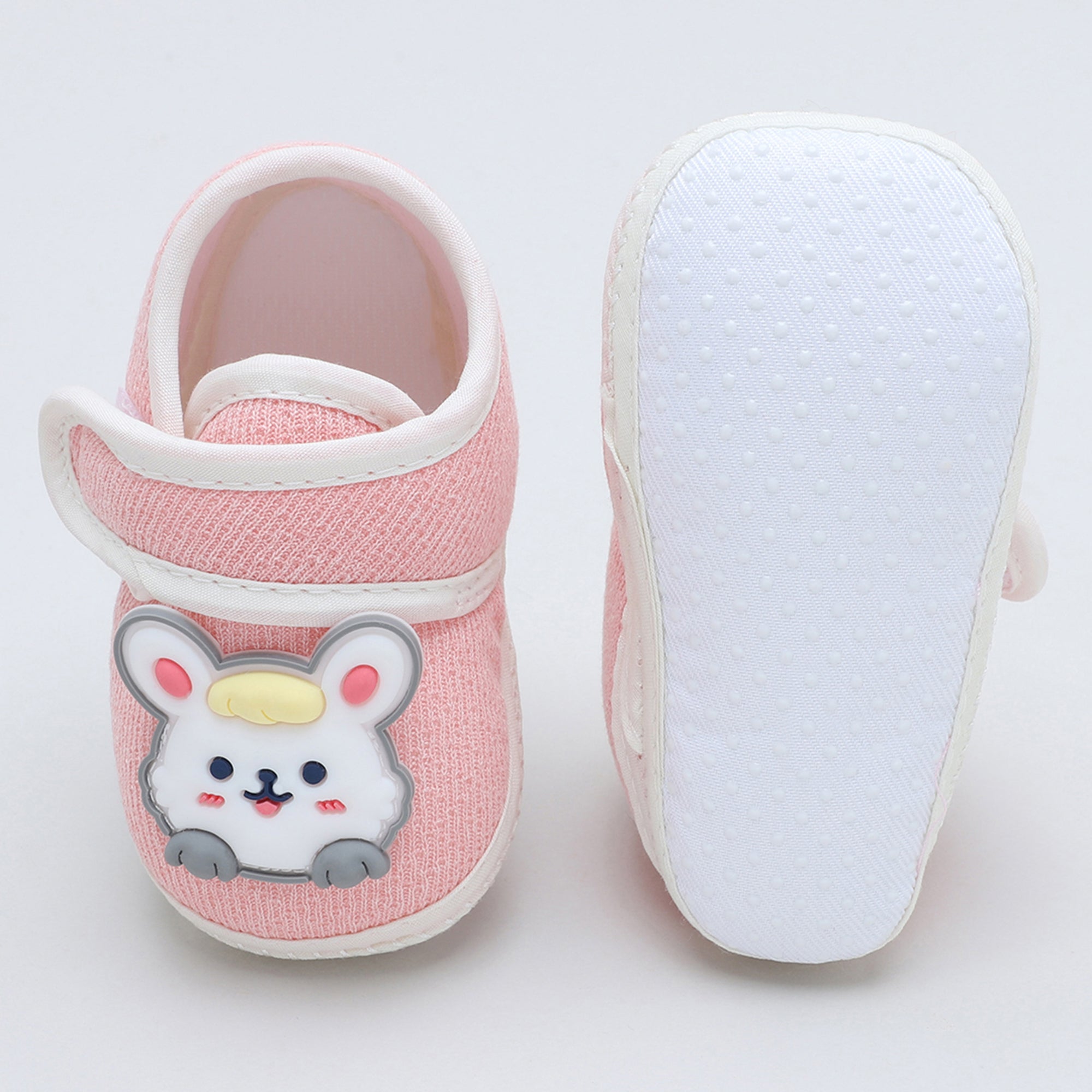 Baby Moo Mouse Velcro Strap Anti-Skid Fabric Sneaker Booties - Pink