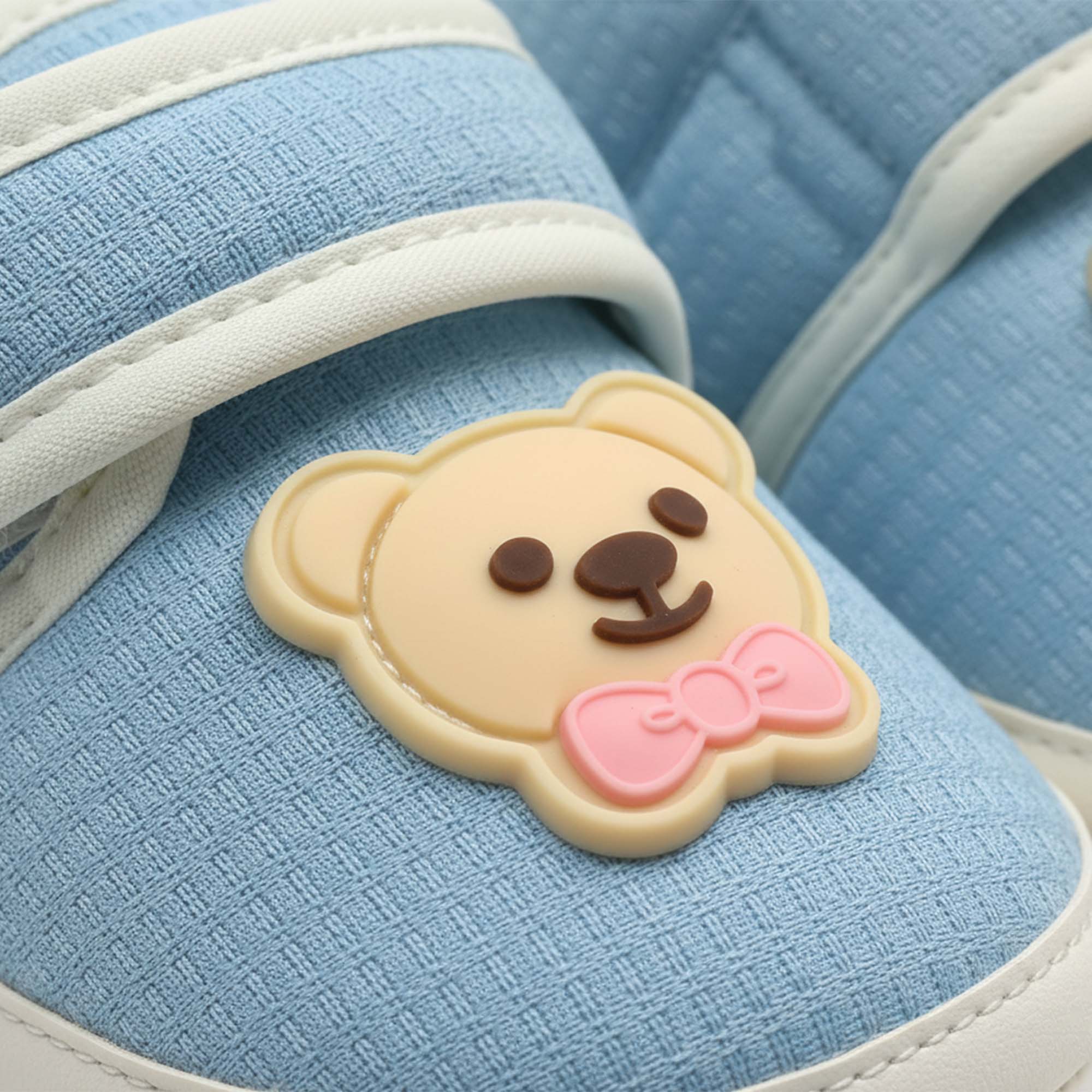 Baby Moo Teddy Velcro Strap Anti-Skid Sneakers Booties-Blue
