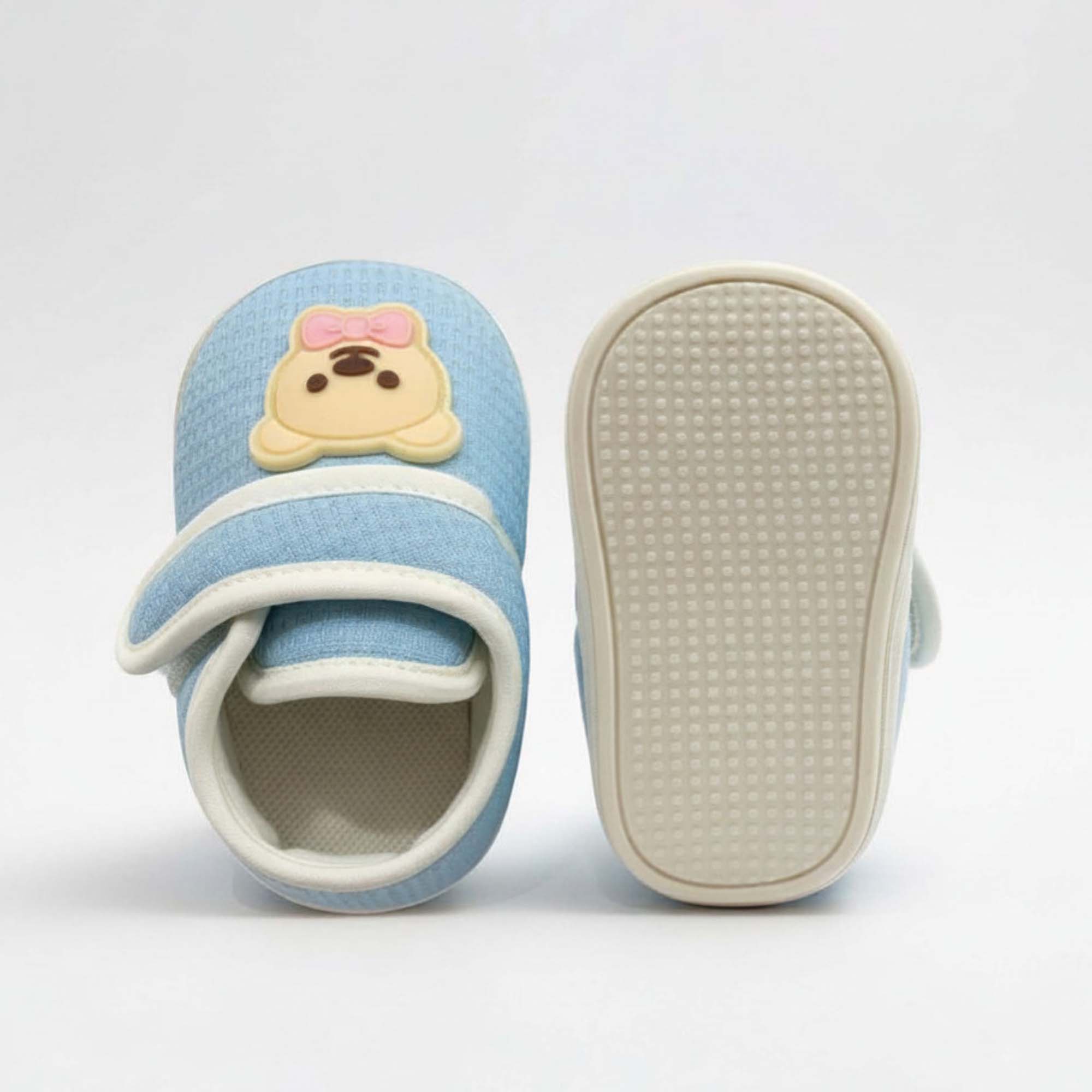 Baby Moo Teddy Velcro Strap Anti-Skid Sneakers Booties-Blue