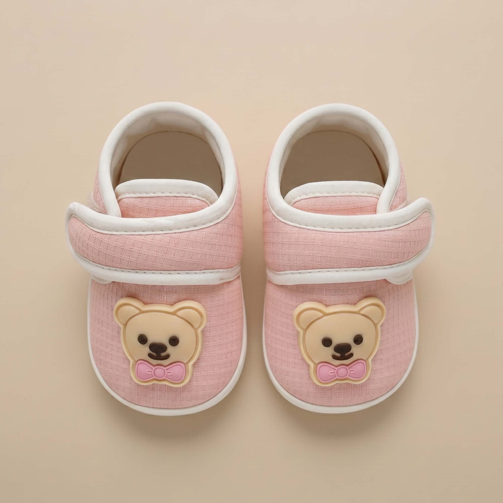 Baby Moo Teddy Velcro Strap Anti-Skid Sneakers Booties-Pink
