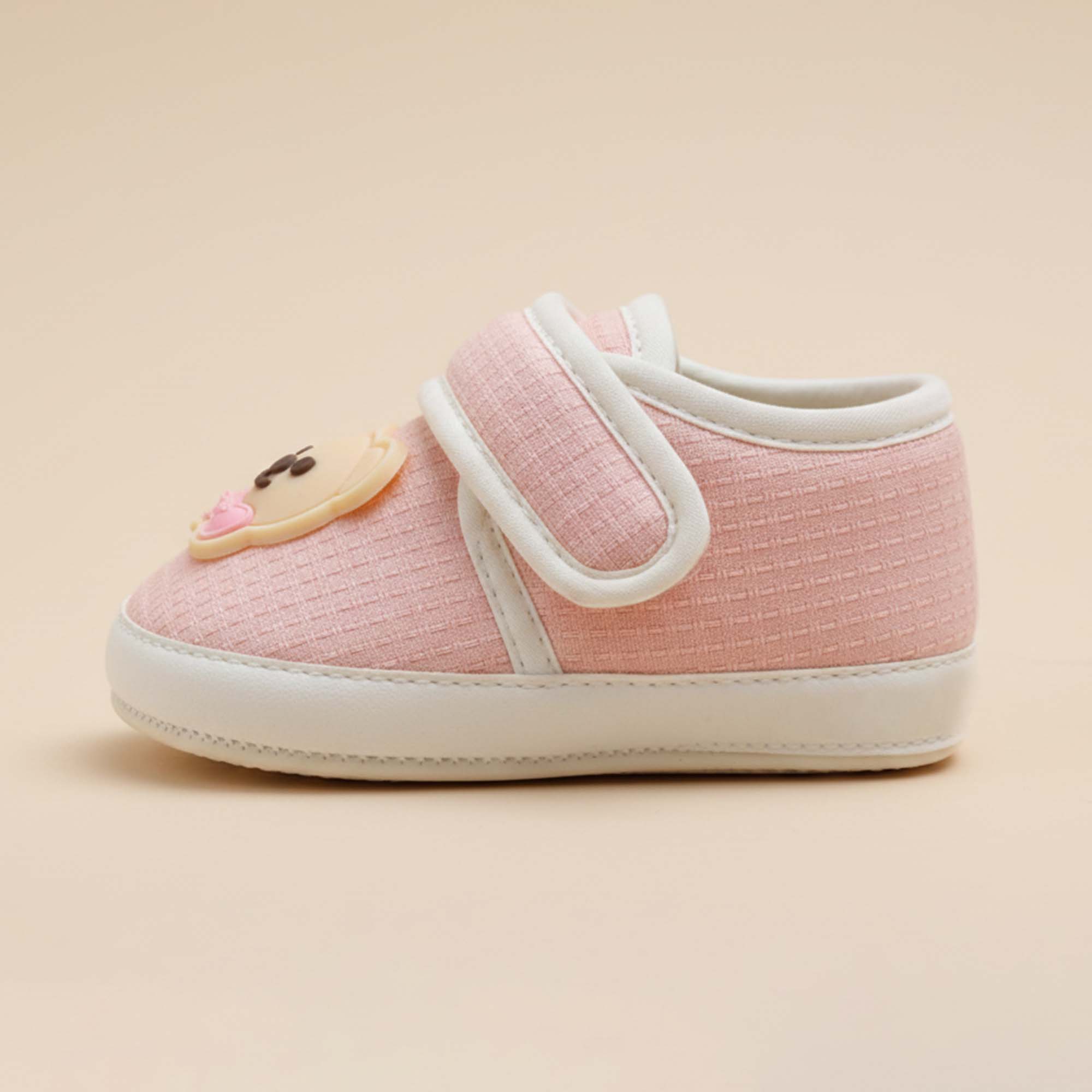 Baby Moo Teddy Velcro Strap Anti-Skid Sneakers Booties-Pink