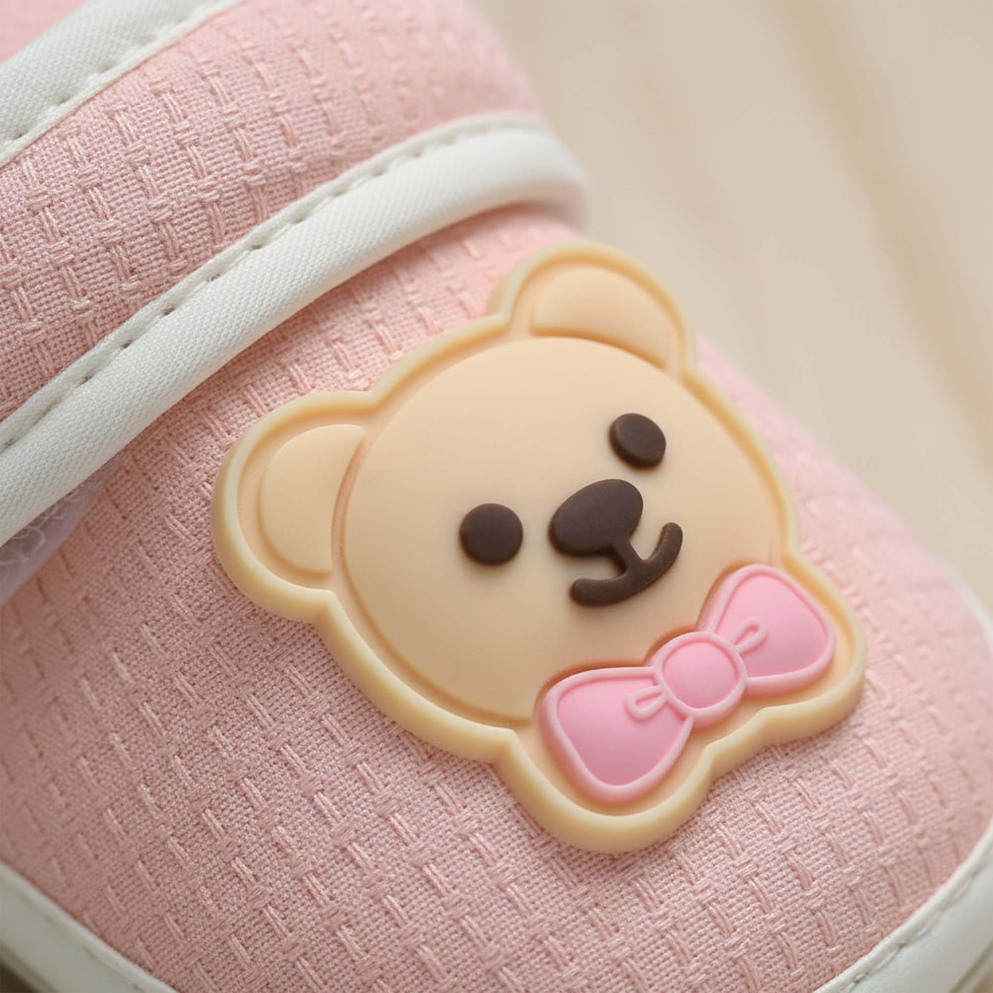 Baby Moo Teddy Velcro Strap Anti-Skid Sneakers Booties-Pink
