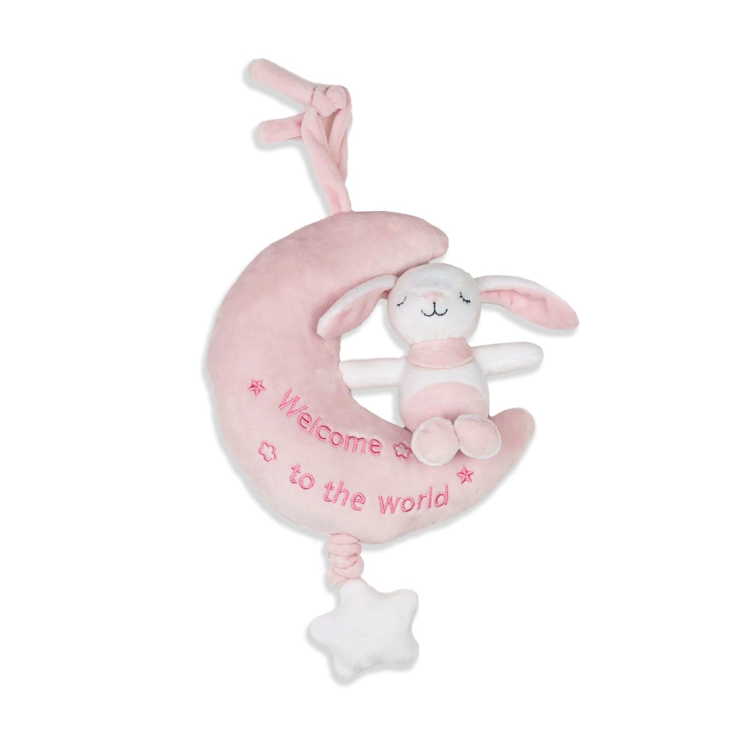 Baby Moo Bear On The Moon Hanging Musical Pulling Toy - Pink