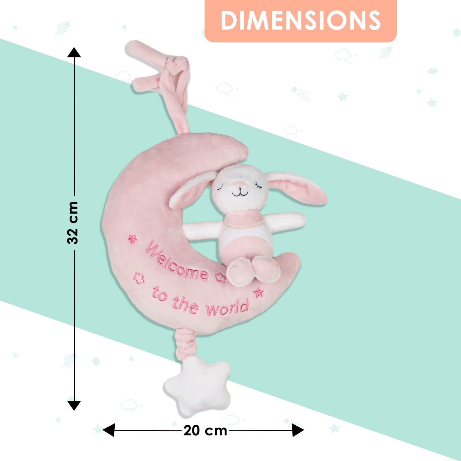 Baby Moo Bear On The Moon Hanging Musical Pulling Toy - Pink