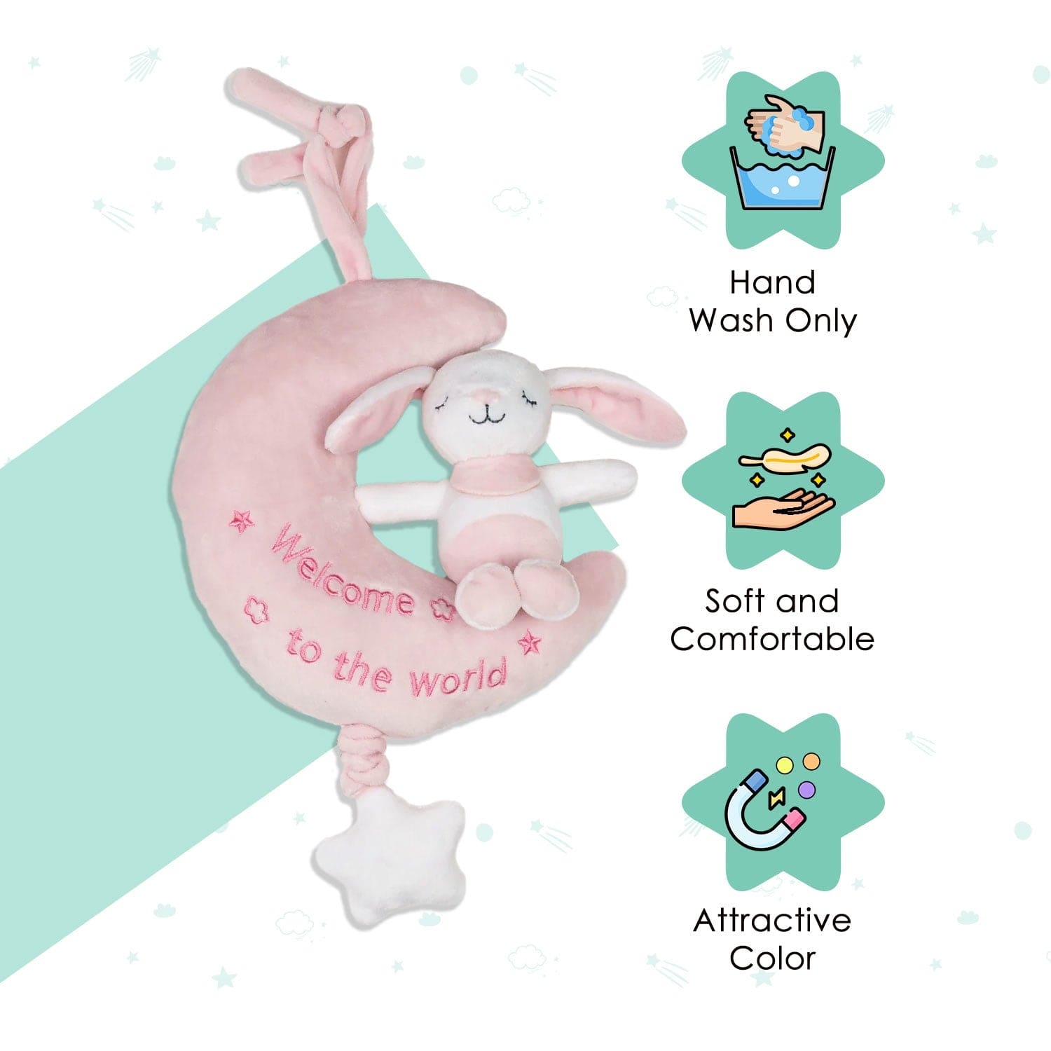 Baby Moo Bear On The Moon Hanging Musical Pulling Toy - Pink