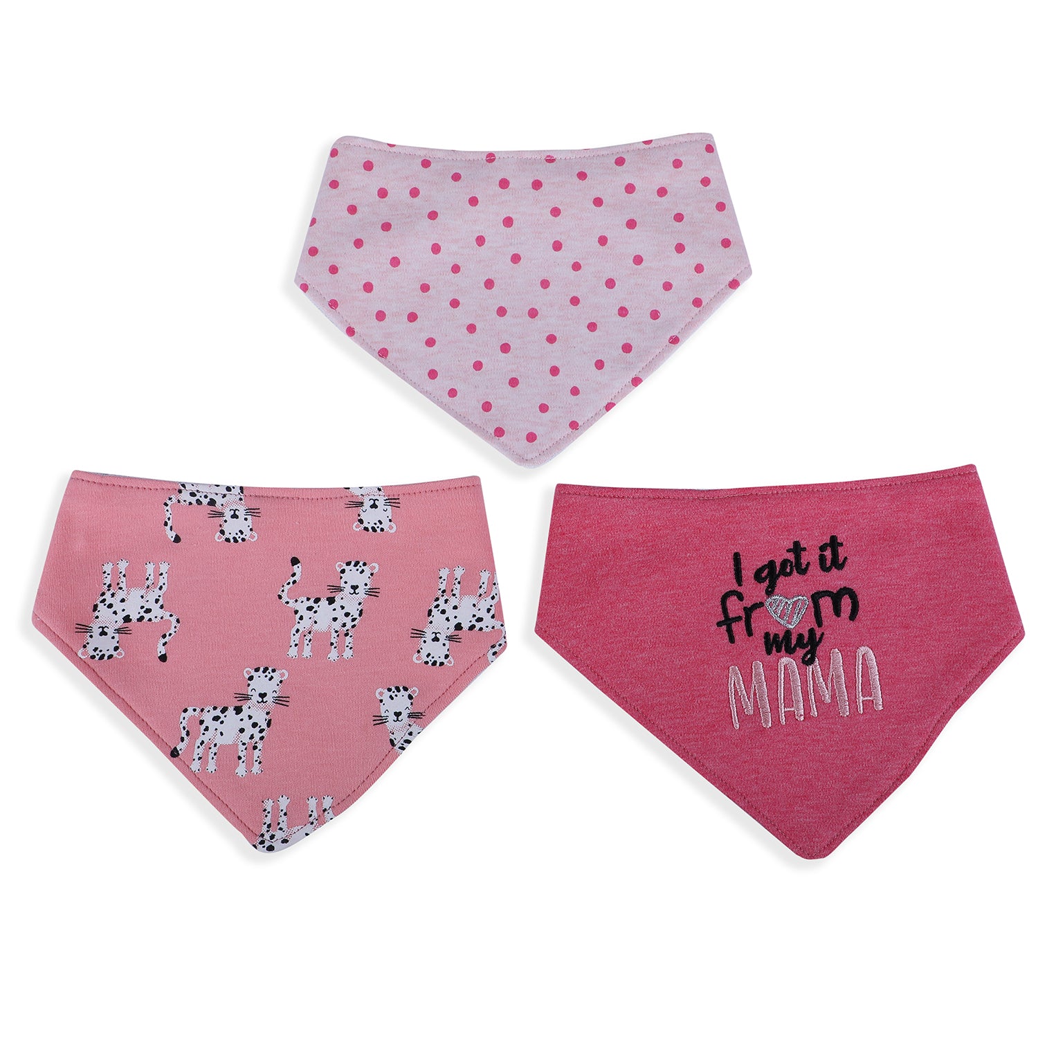 Baby Moo I Got It From My Mama Cotton 3 Pack Bandana Bibs - Pink - Baby Moo