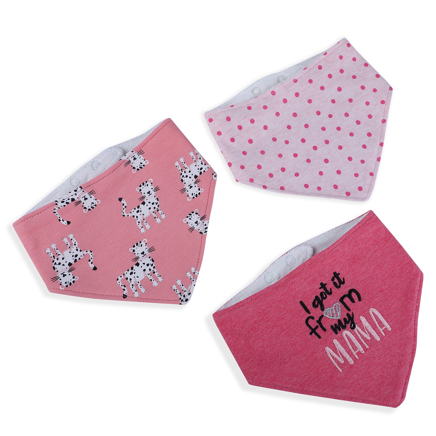 Baby Moo I Got It From My Mama Cotton 3 Pack Bandana Bibs - Pink - Baby Moo