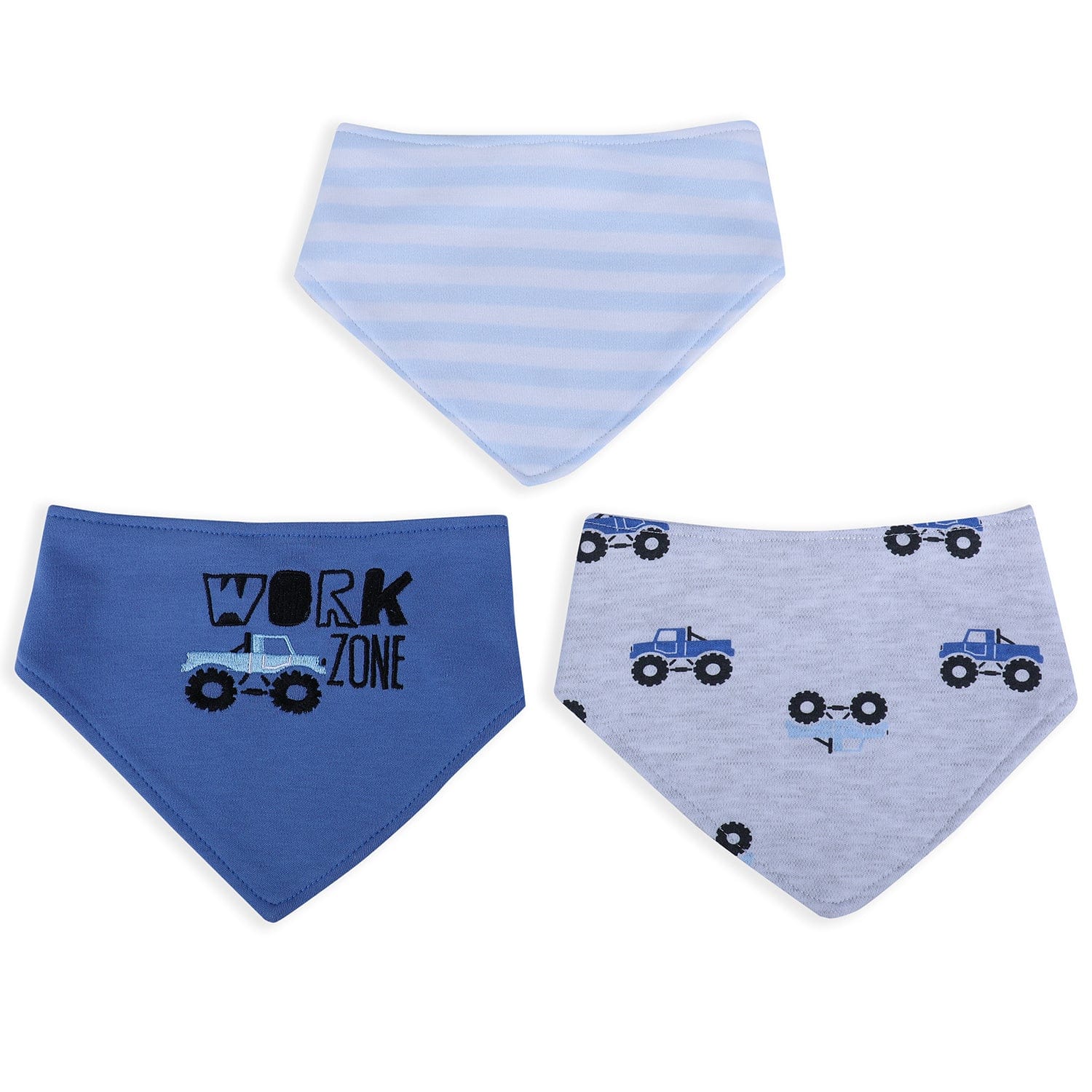 Baby Moo Truck Work Zone Cotton 3 Pack Bandana Bibs - Blue - Baby Moo