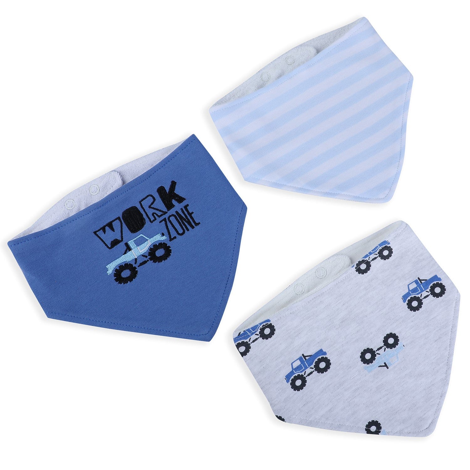 Baby Moo Truck Work Zone Cotton 3 Pack Bandana Bibs - Blue - Baby Moo