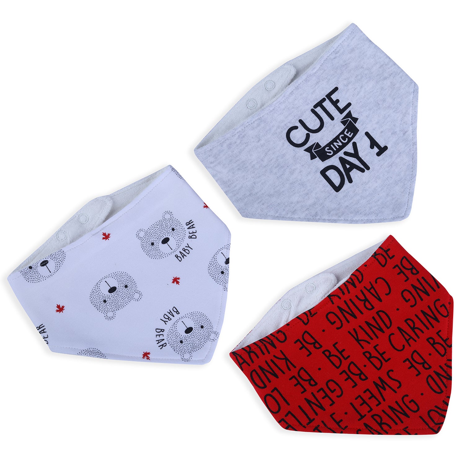 Baby Moo Cute Since Day 1 Cotton 3 Pack Bandana Bibs - Red - Baby Moo