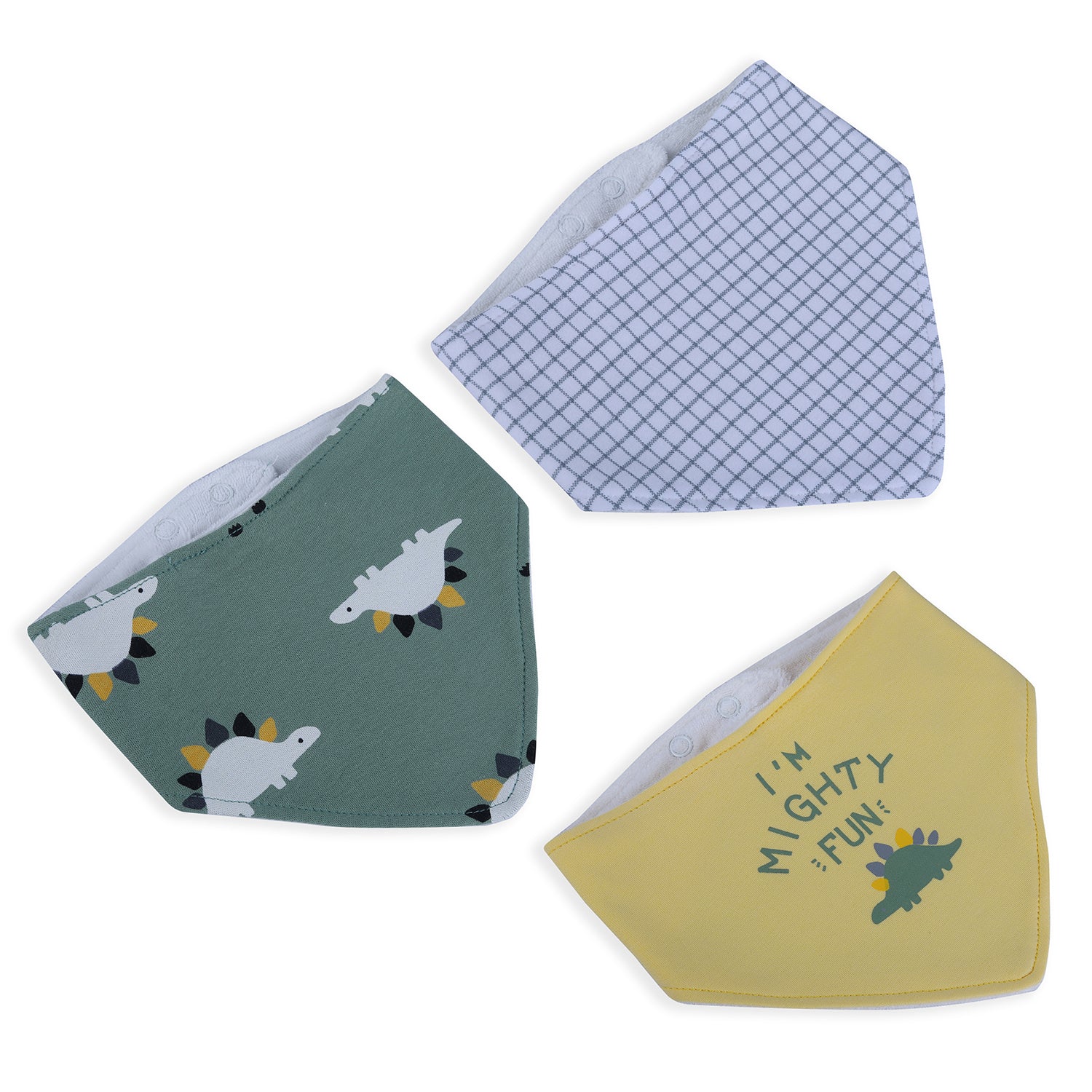 Baby Moo Dino Mighty Fun Cotton 3 Pack Bandana Bibs - Multicolour - Baby Moo