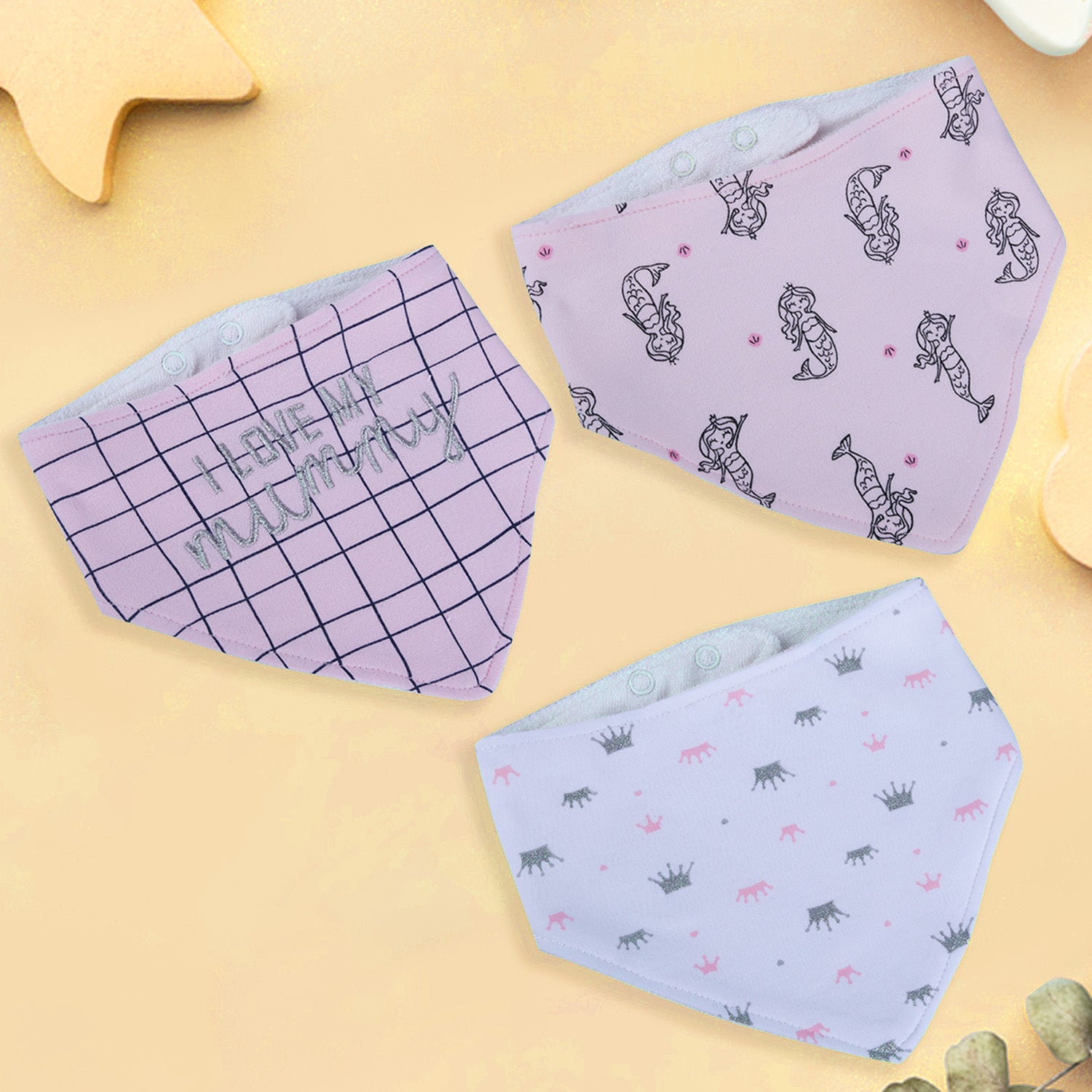 Baby Moo Love Mummy Cotton 3 Pack Bandana Bibs - Pink - Baby Moo