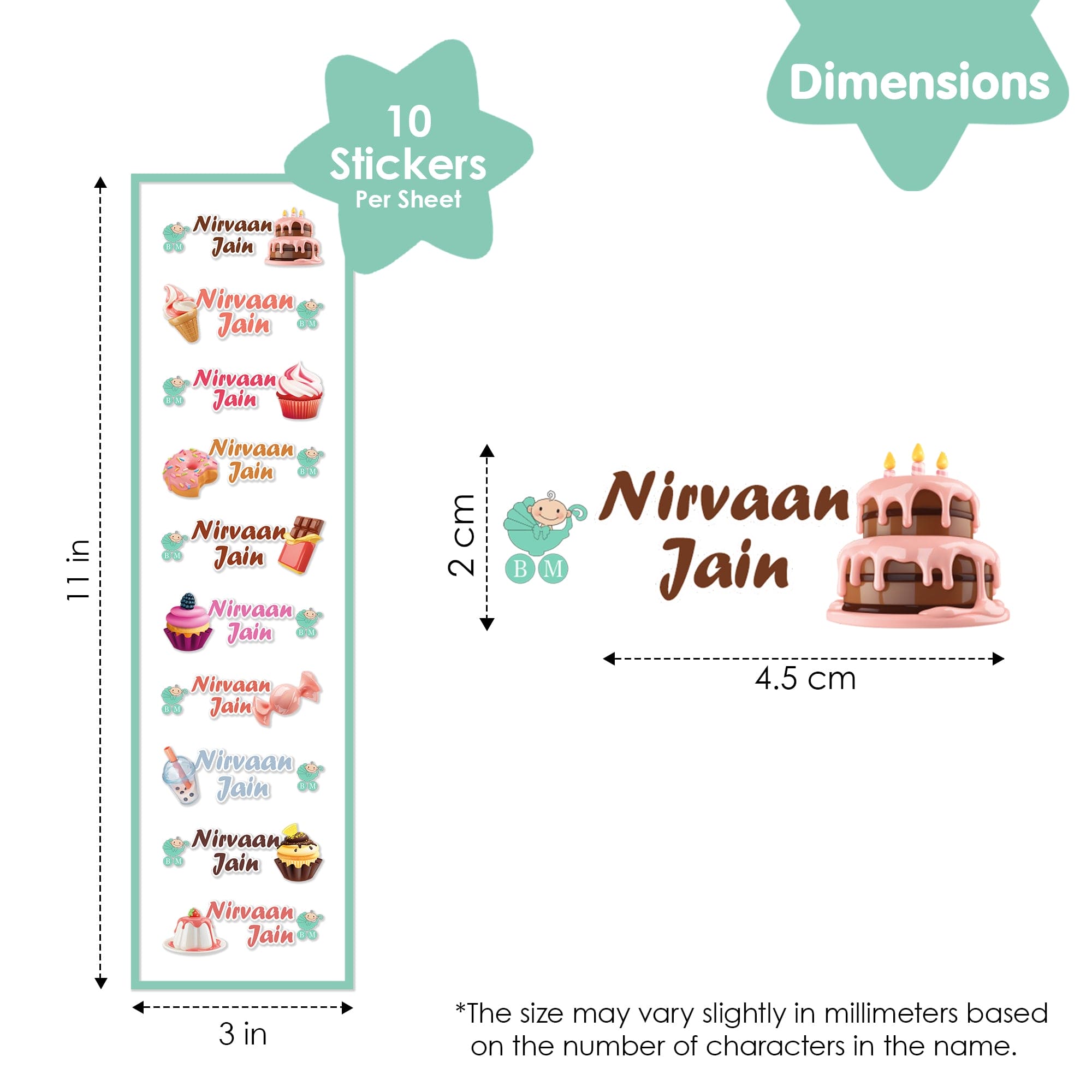 Baby Moo Sweets Personalised Name Self Adhesive Transparent Embossed Stickers, 3D Labels 10 Pcs Stationery Set for Children - Pink