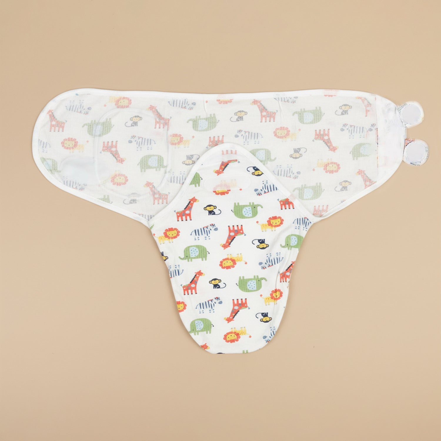 Baby Moo Dino Print Adjustable Velcro Easy Wrap Ready Swaddle For Infant With Matching 3D Cap - White