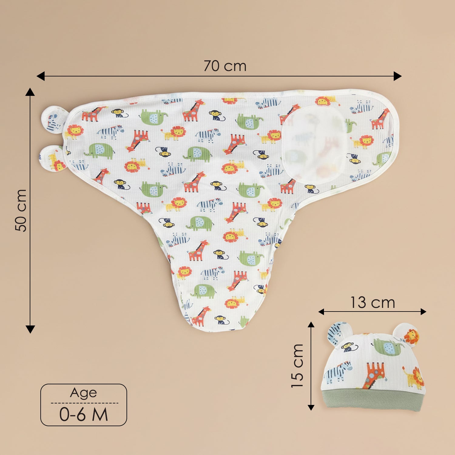 Baby Moo Dino Print Adjustable Velcro Easy Wrap Ready Swaddle For Infant With Matching 3D Cap - White