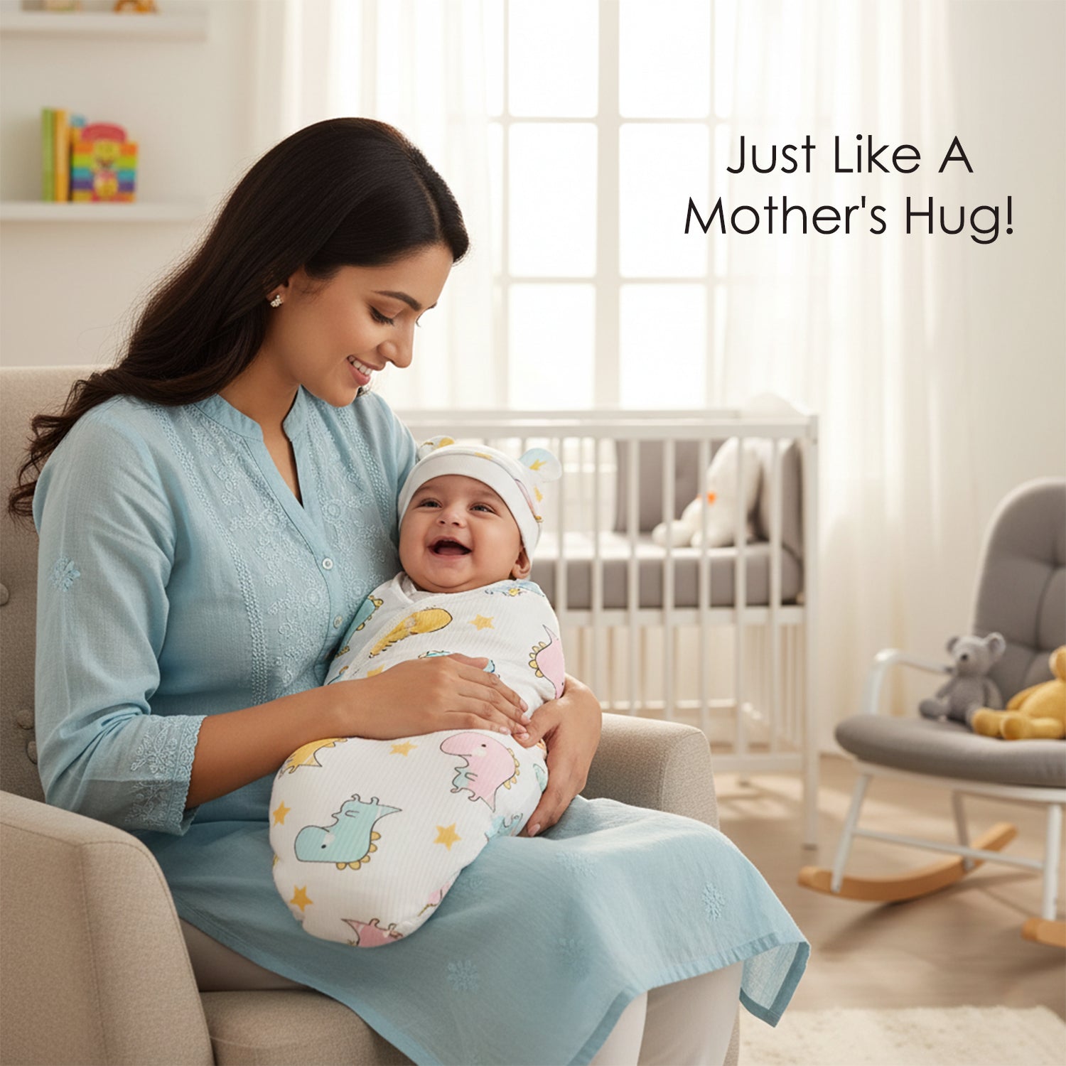 Baby Moo Jungle Print Adjustable Velcro Easy Wrap Ready Swaddle For Infant With Matching 3D Cap - White