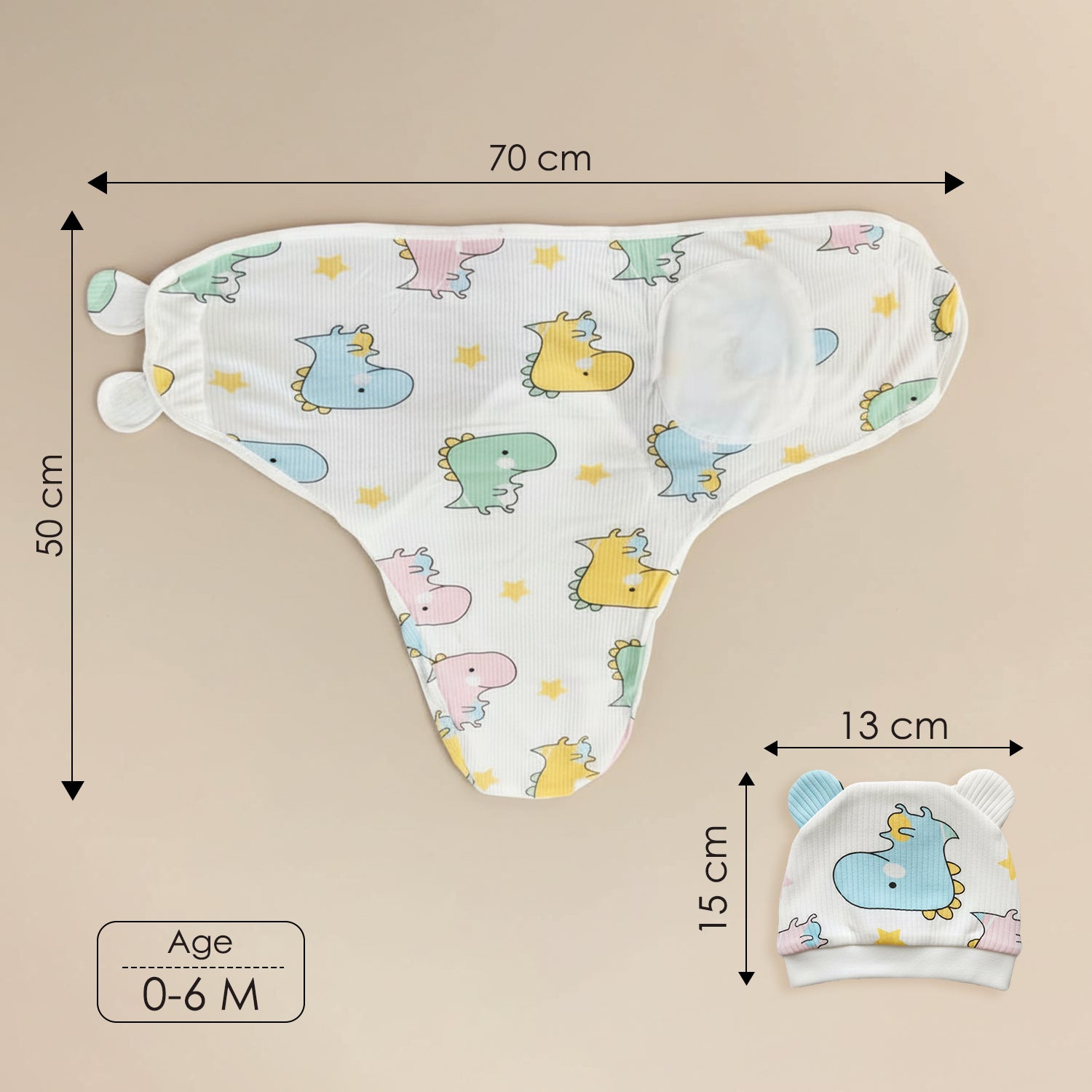 Baby Moo Jungle Print Adjustable Velcro Easy Wrap Ready Swaddle For Infant With Matching 3D Cap - White