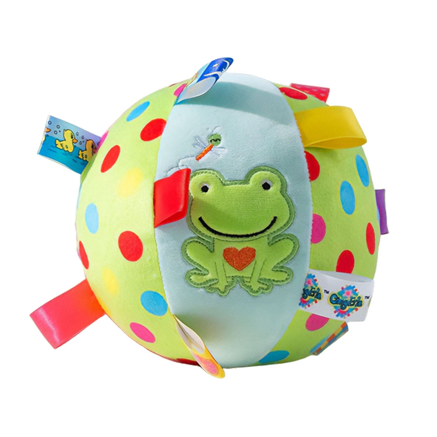 Baby Moo Jumping Frog Colorful Tag Soft Plush Rattle Ball - Green