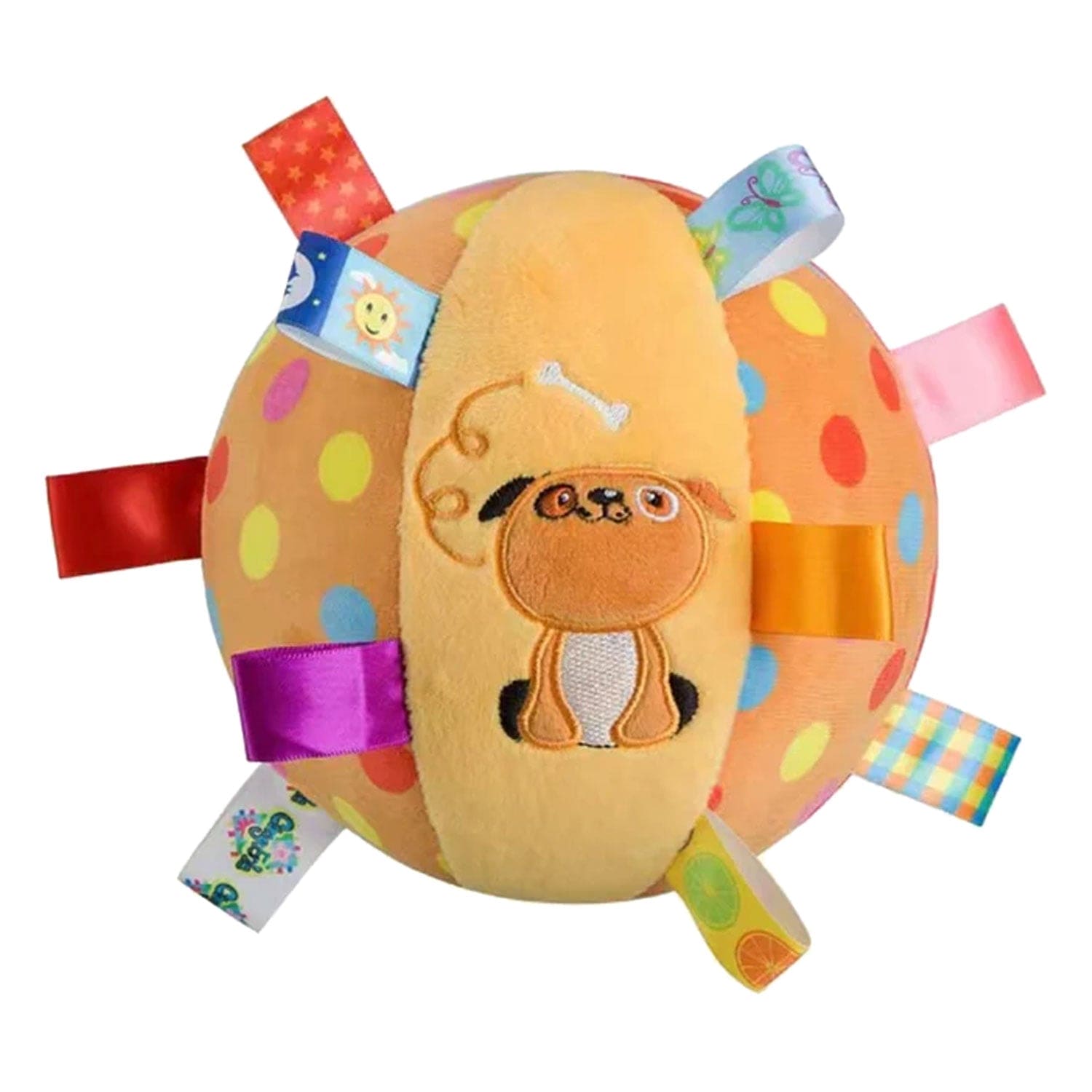 Baby Moo Cute Dog Colorful Tag Soft Plush Rattle Ball - Yellow