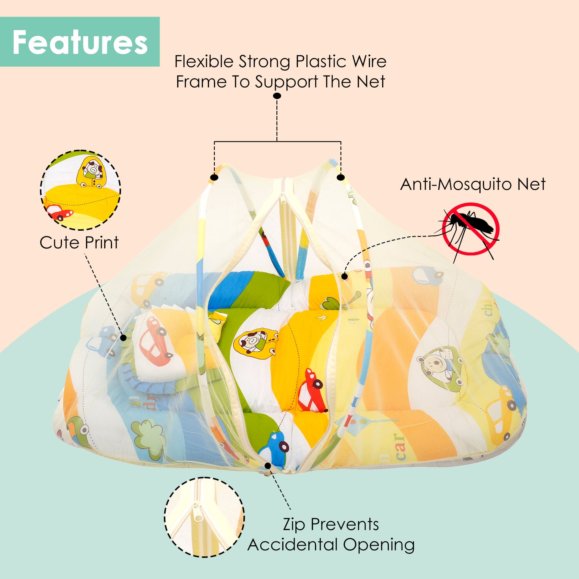 Mosquito Net Tent Mattress Set With Neck Pillow Cruising In My Car Multicolour