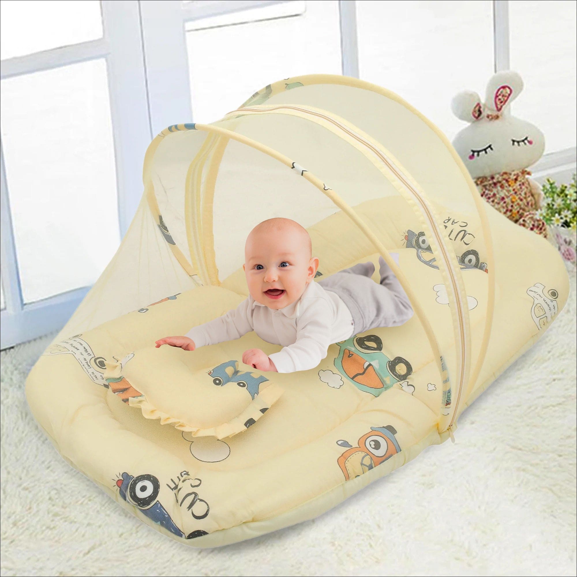 Mosquito Net Tent Mattress Set With Neck Pillow Vintage Ride Yellow