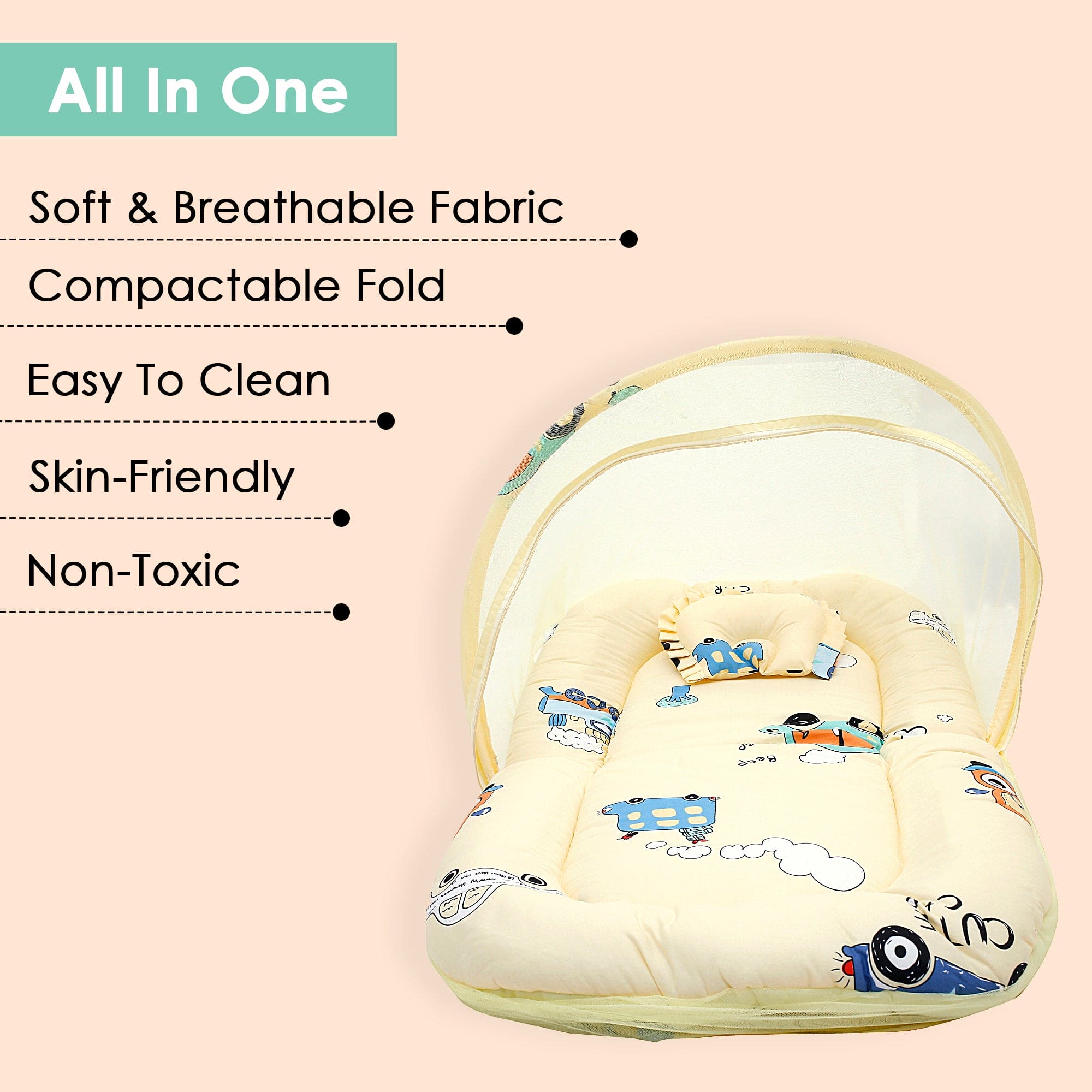 Mosquito Net Tent Mattress Set With Neck Pillow Vintage Ride Yellow