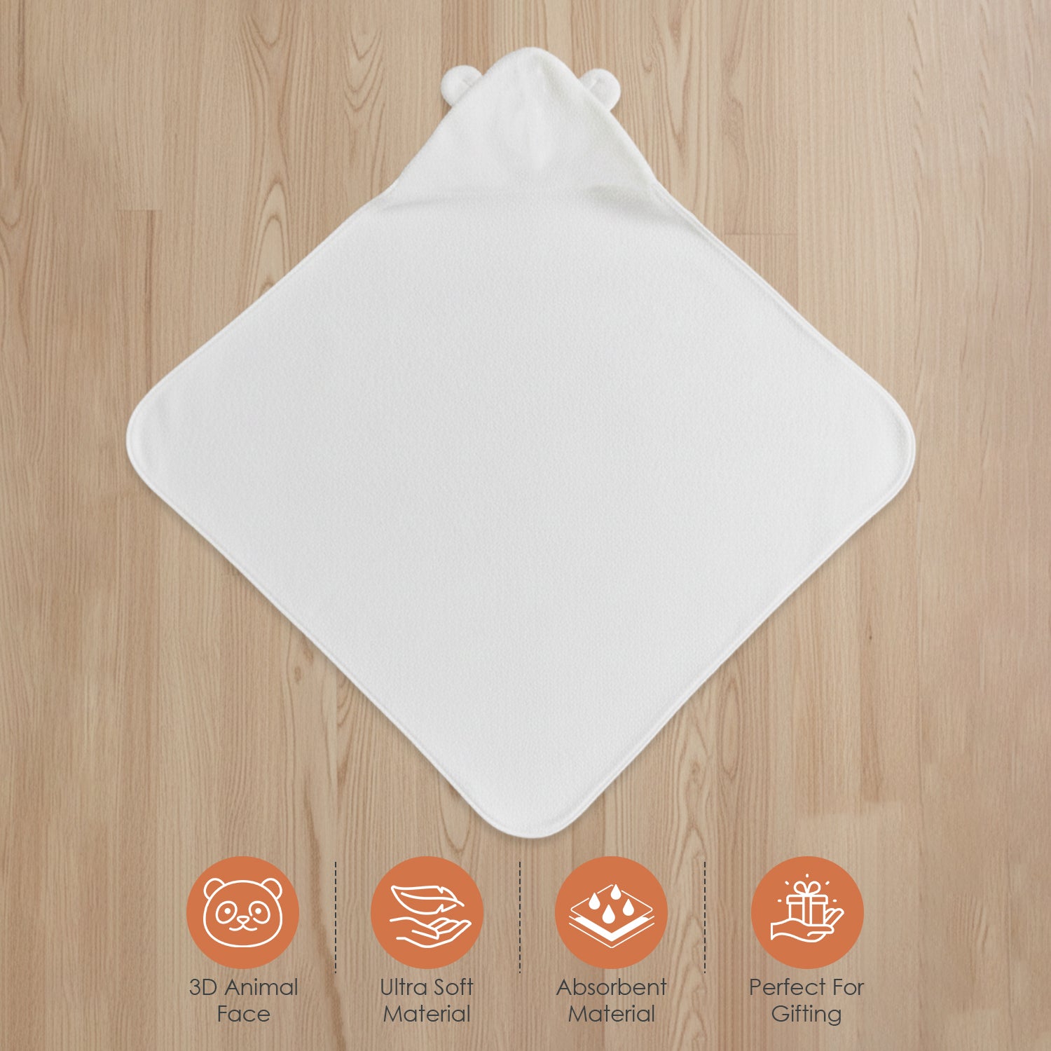 Baby Moo Cute Animal 3D Absorbent Hooded Towel - White And Brown