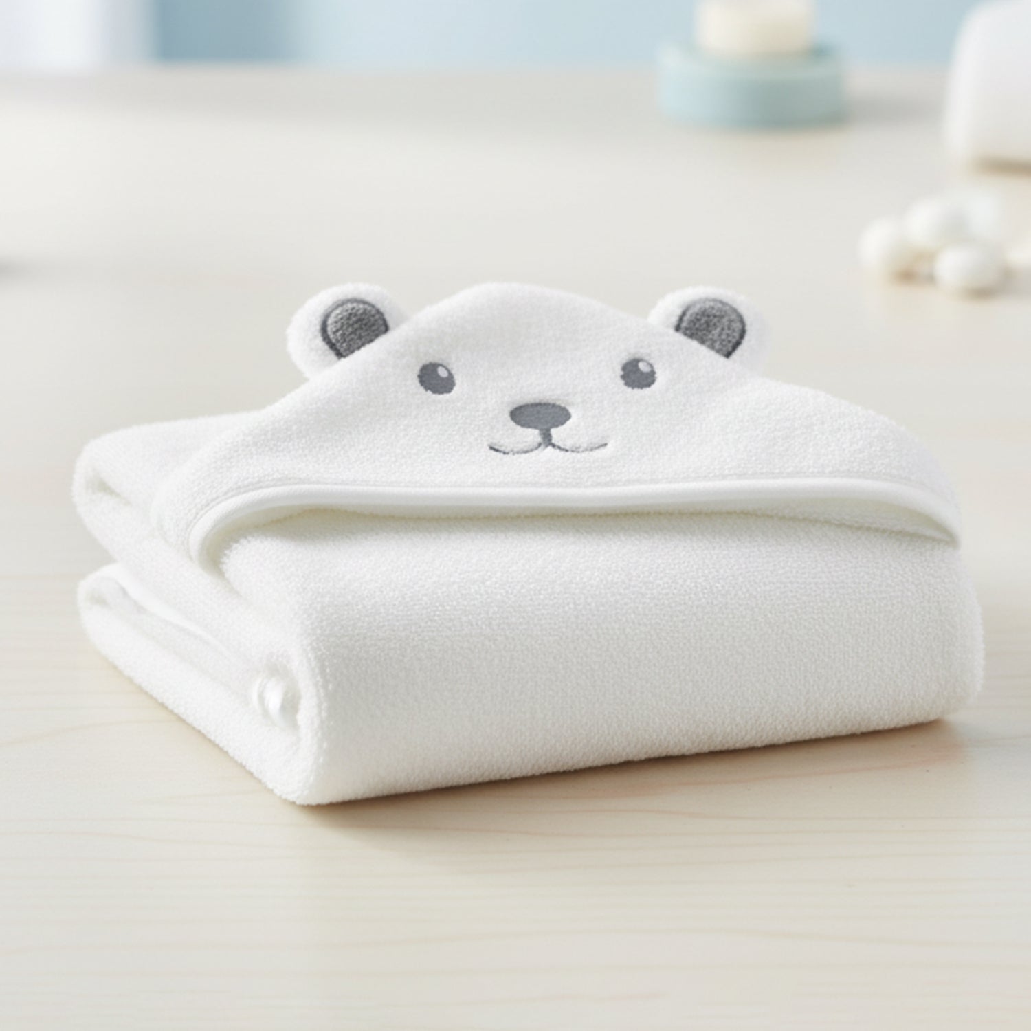 Baby Moo Cute Animal 3D Absorbent Hooded Towel - White And Grey