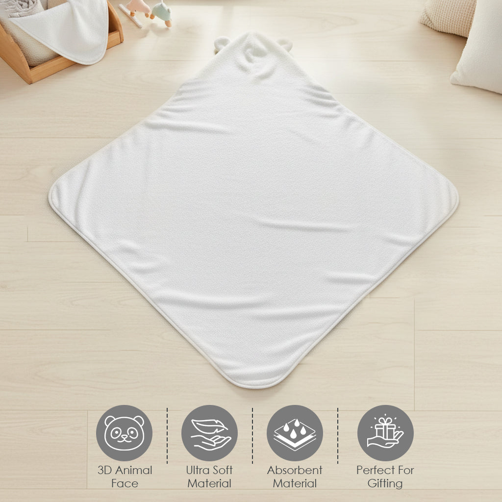 Baby Moo Cute Animal 3D Absorbent Hooded Towel - White And Grey