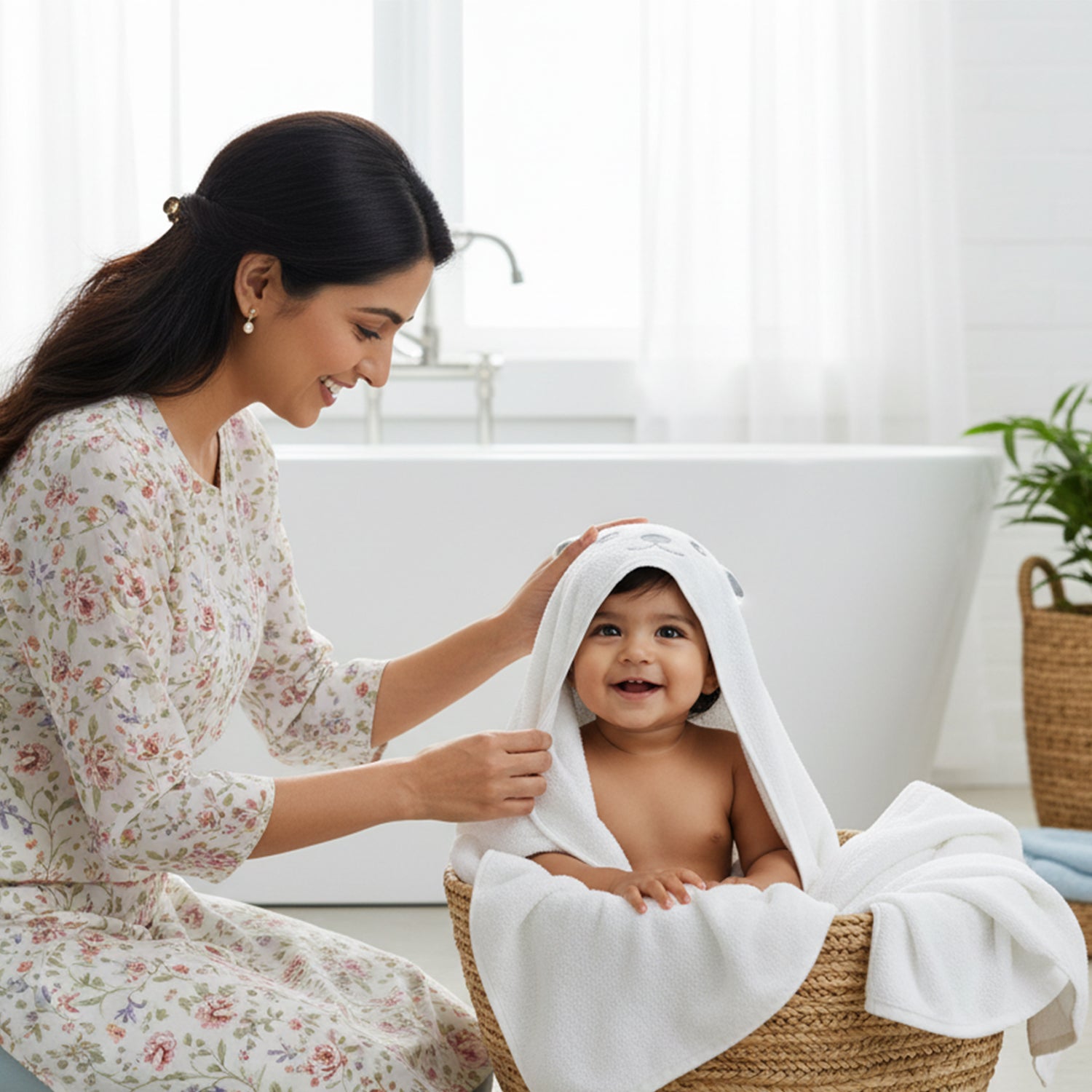 Baby Moo Cute Animal 3D Absorbent Hooded Towel - White And Grey