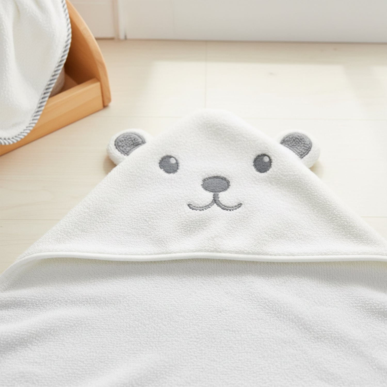 Baby Moo Cute Animal 3D Absorbent Hooded Towel - White And Grey