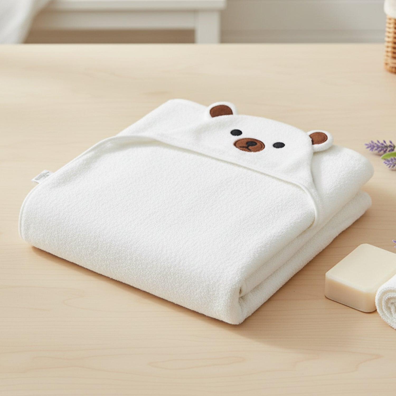 Baby Moo Little Bear 3D Absorbent Hooded Towel - White