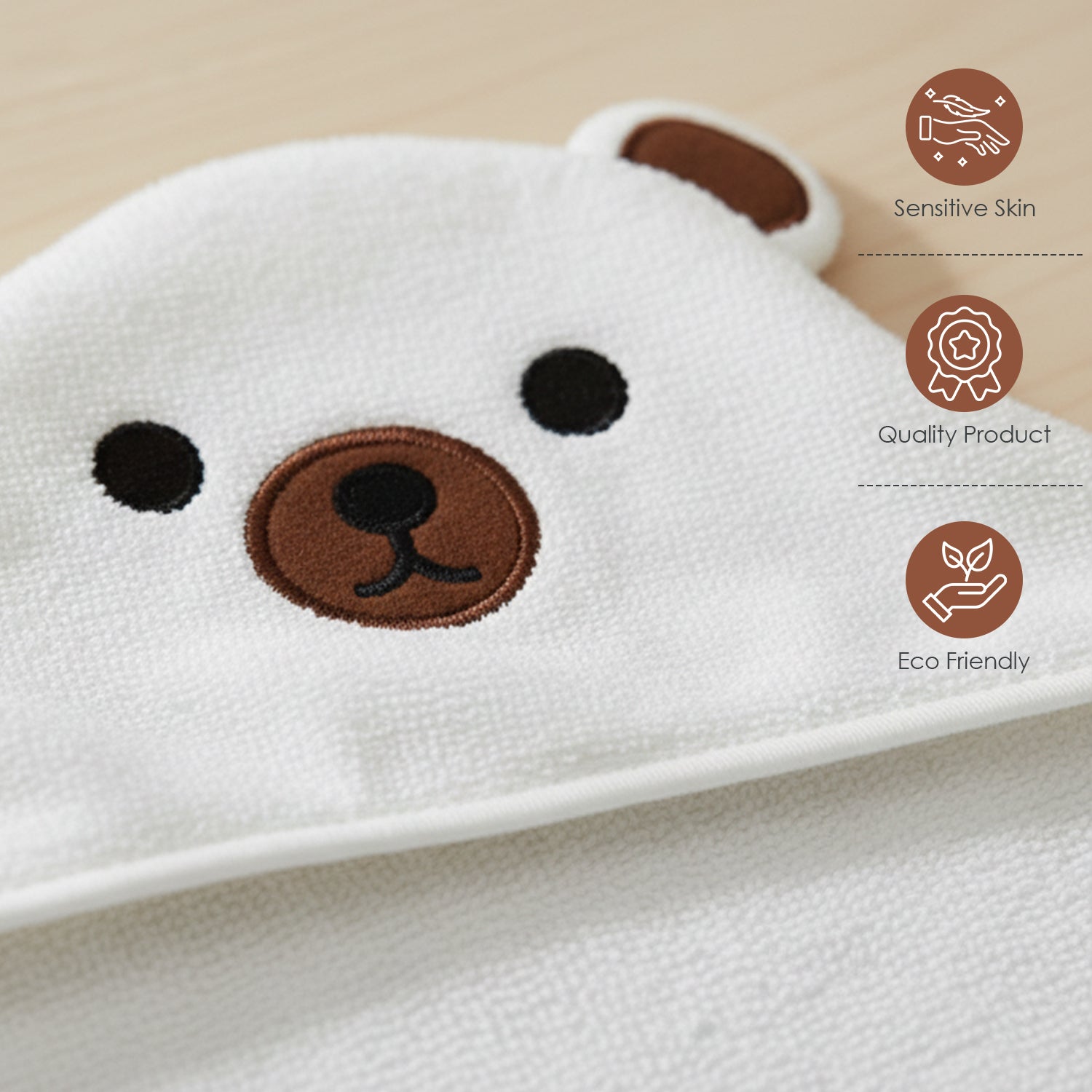 Baby Moo Little Bear 3D Absorbent Hooded Towel - White