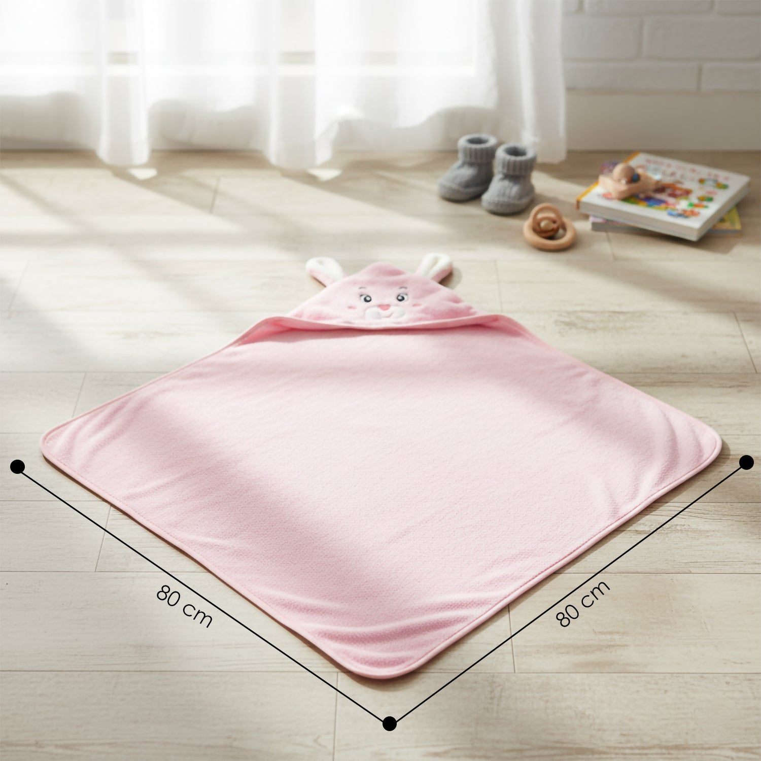 Baby Moo Blushing Bunny 3D Absorbent Hooded Towel - Pink