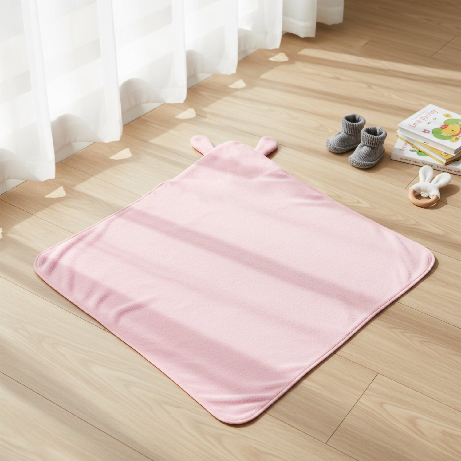 Baby Moo Blushing Bunny 3D Absorbent Hooded Towel - Pink