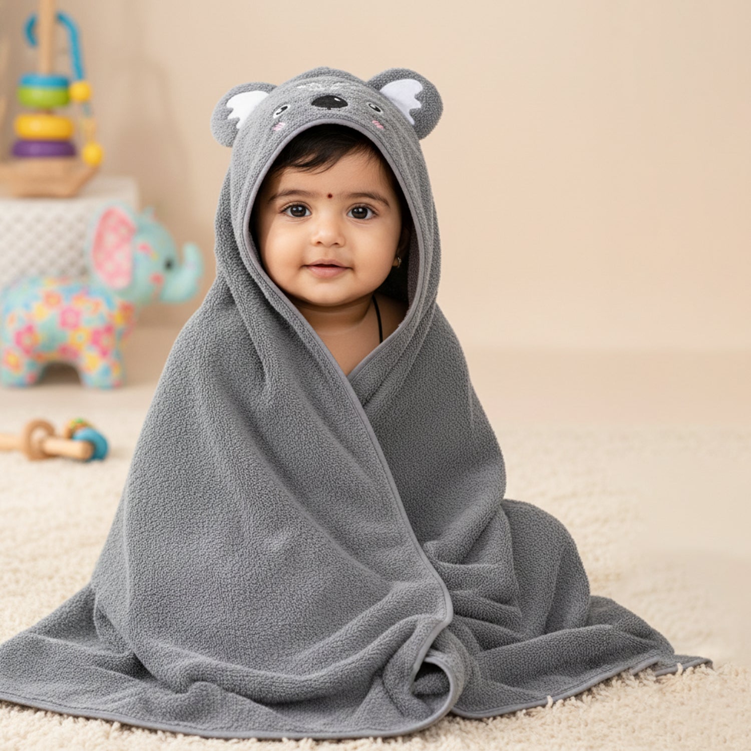 Baby Moo Cuddly Koala 3D Absorbent Hooded Towel - Grey