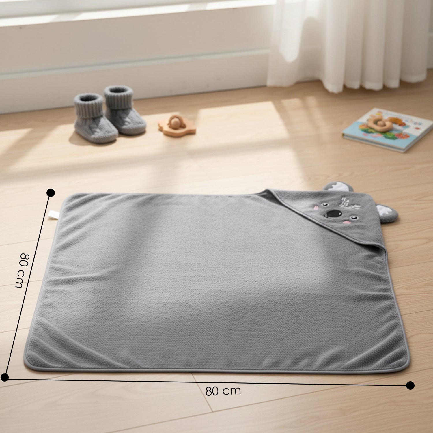 Baby Moo Cuddly Koala 3D Absorbent Hooded Towel - Grey
