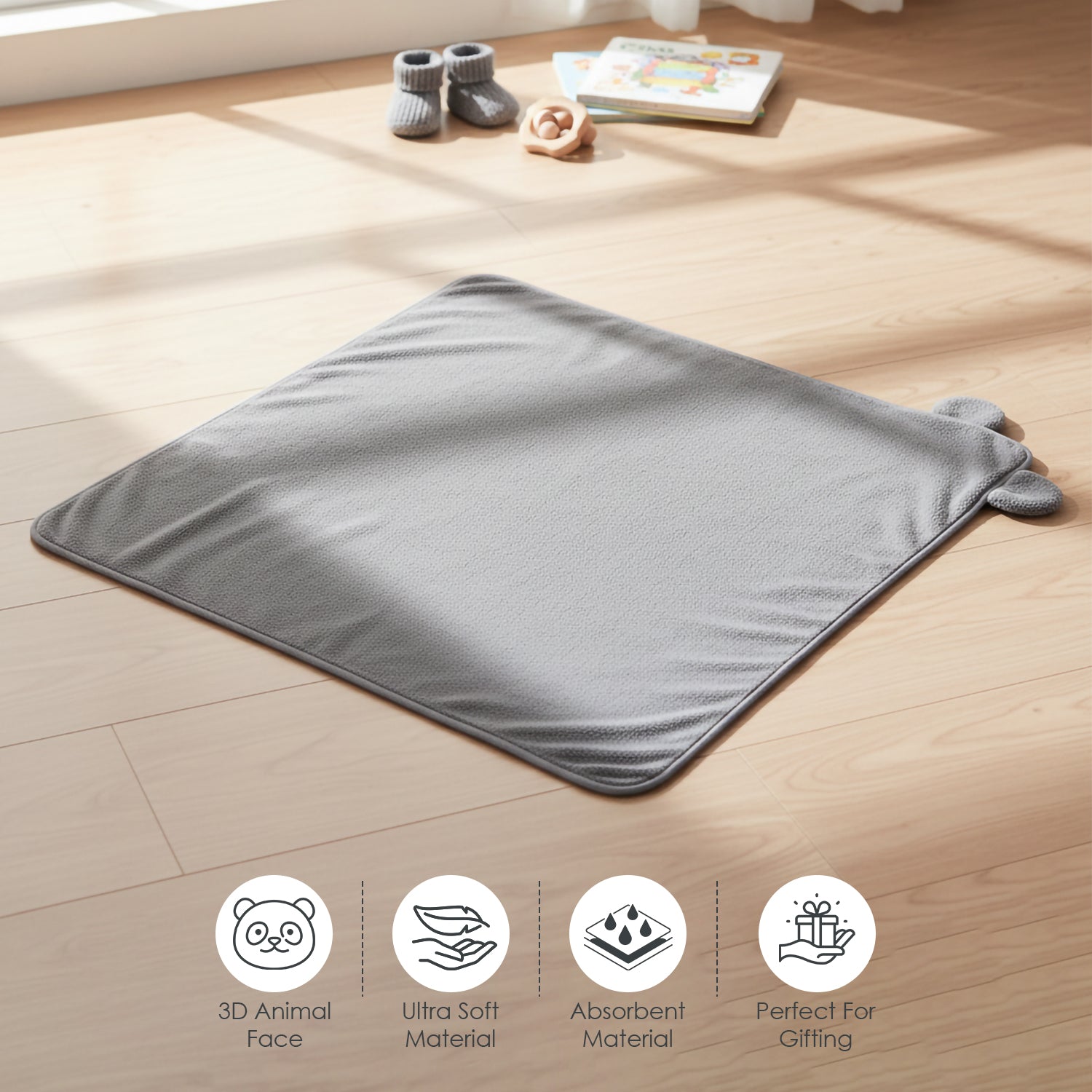 Baby Moo Cuddly Koala 3D Absorbent Hooded Towel - Grey