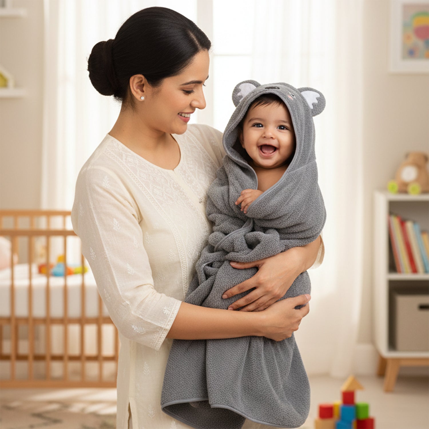 Baby Moo Cuddly Koala 3D Absorbent Hooded Towel - Grey