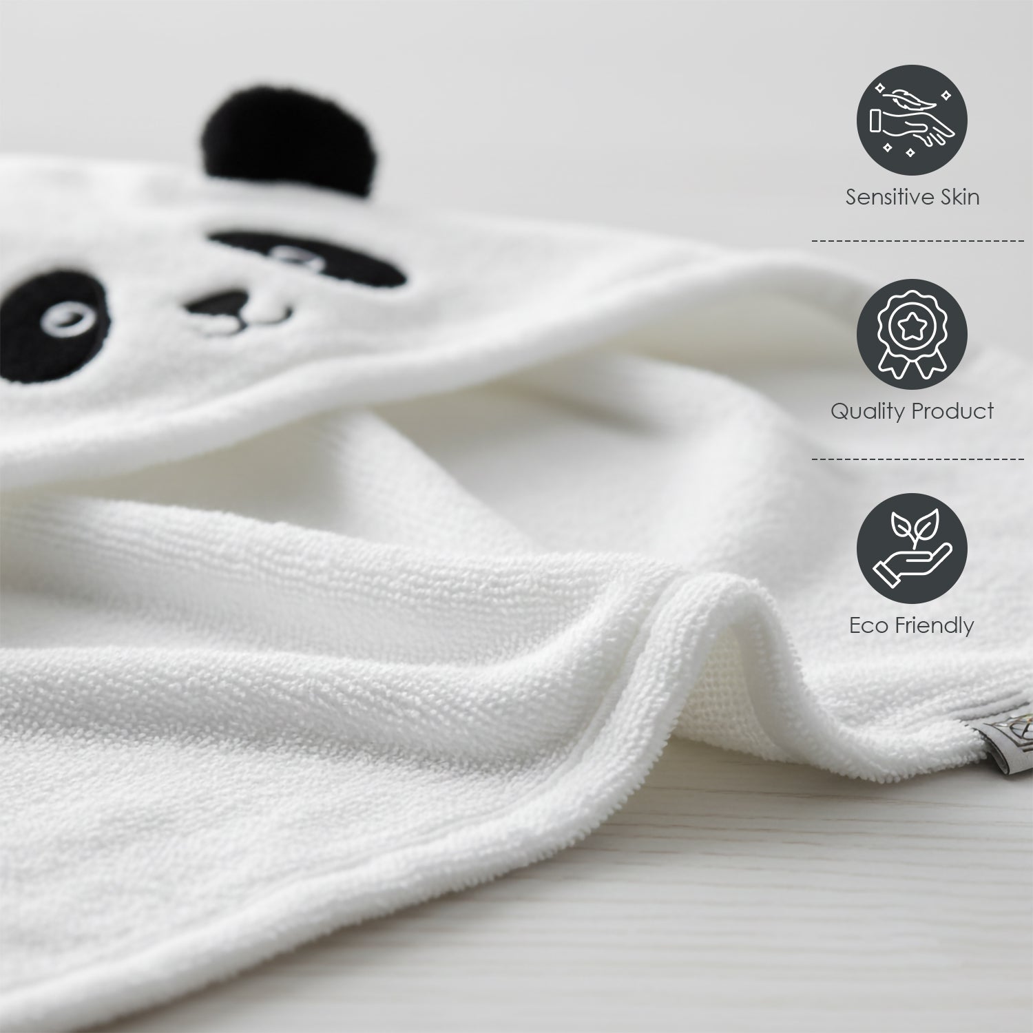 Baby Moo Plushy Panda 3D Absorbent Hooded Towel - White