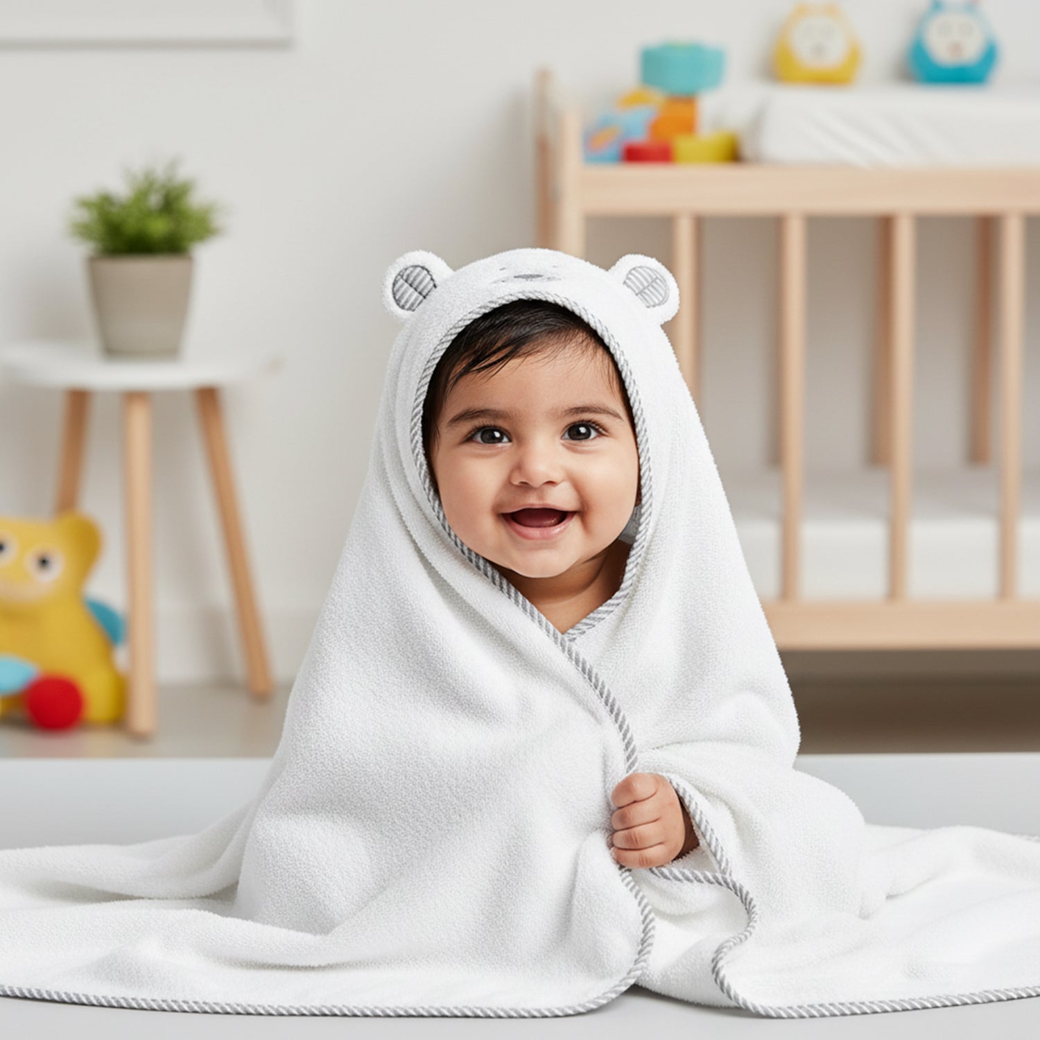 Baby Moo Polar Bear 3D Absorbent Hooded Towel - White