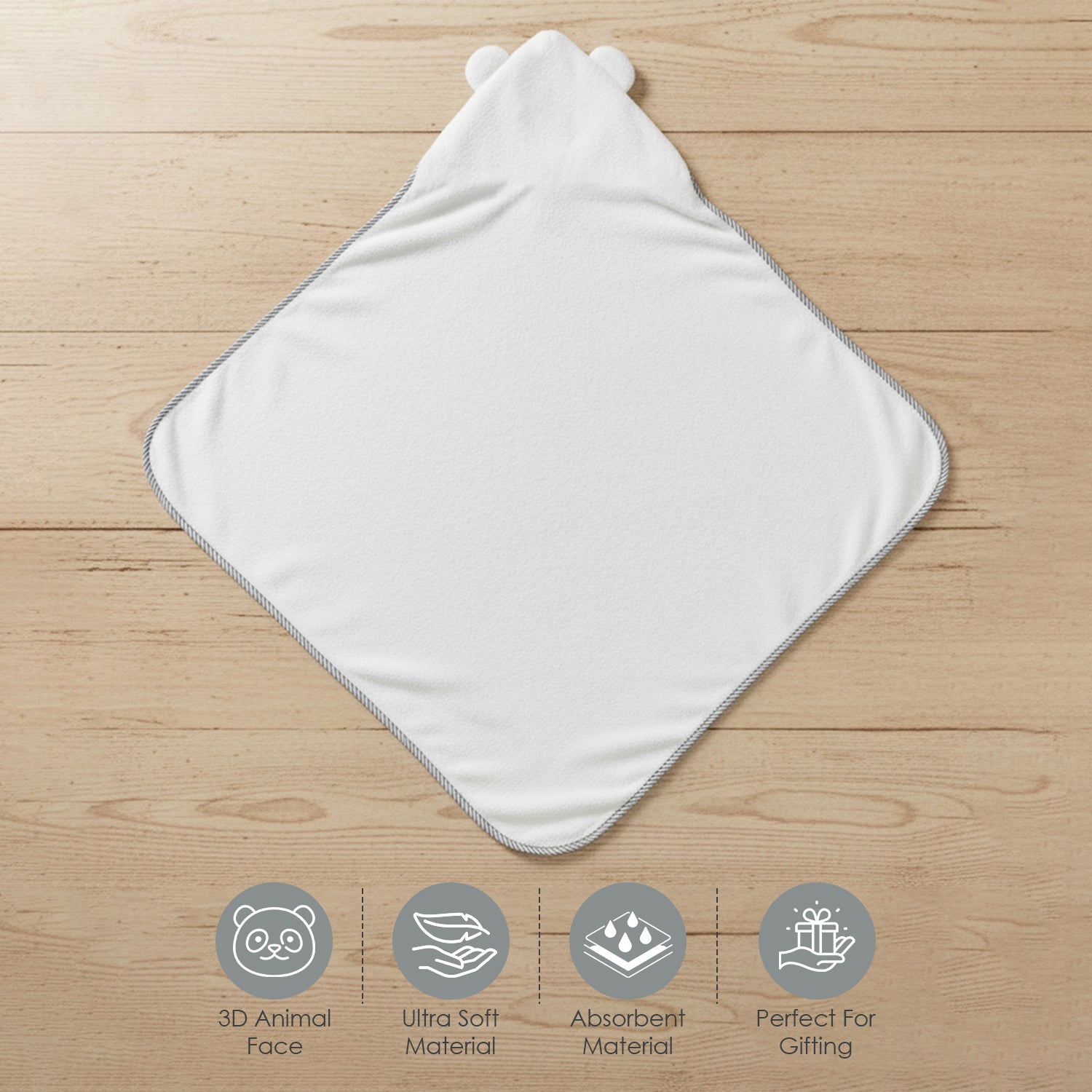 Baby Moo Polar Bear 3D Absorbent Hooded Towel - White