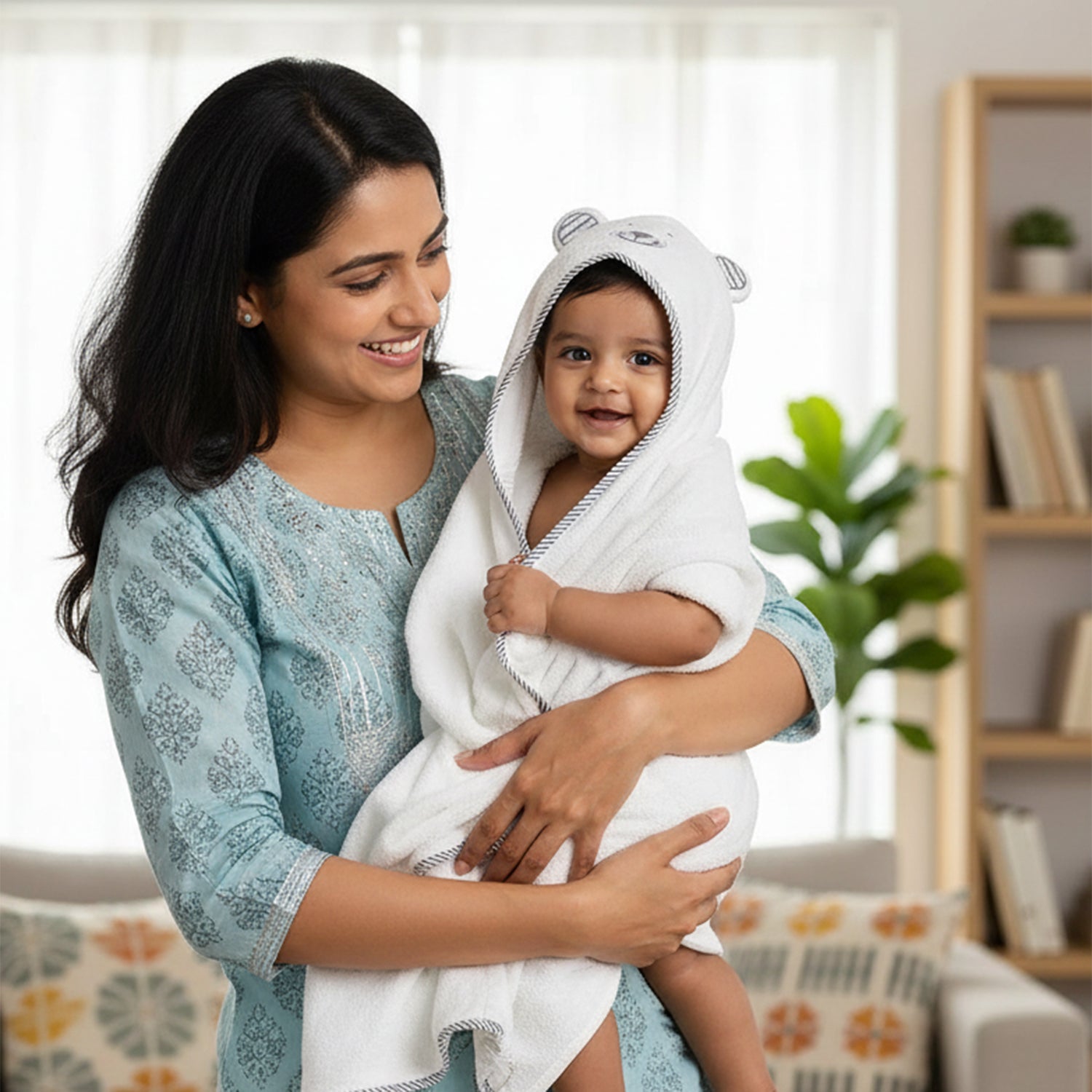 Baby Moo Polar Bear 3D Absorbent Hooded Towel - White