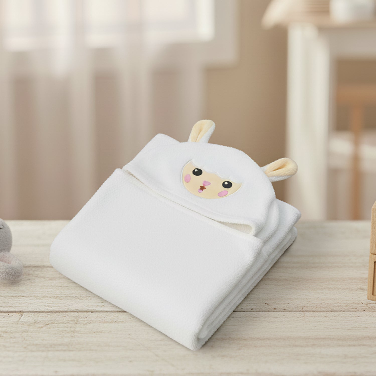 Baby Moo Cute Sheep 3D Absorbent Hooded Towel - White