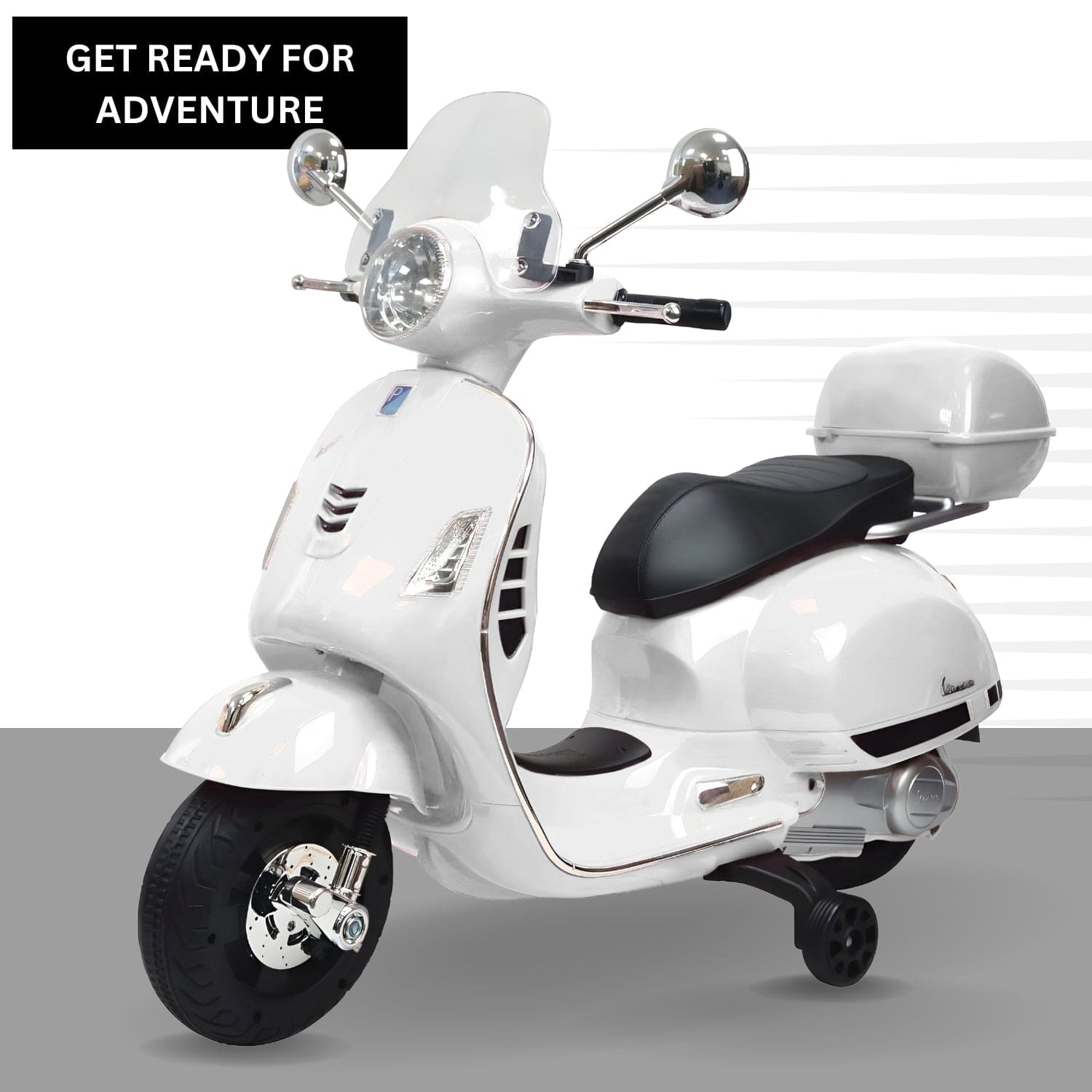 Baby Moo Vespa Rechargeable Battery Operated Bike With Music & Light With Remote - White